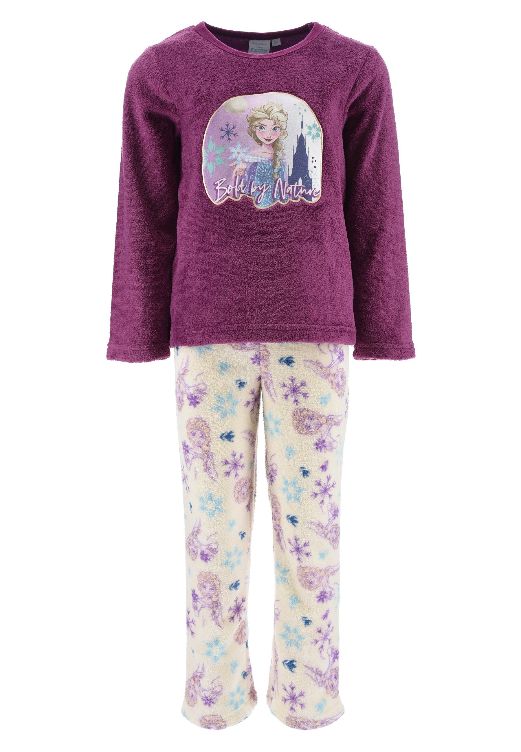 Disney Frozen Schlafanzug Eiskönigin Anna & Elsa Kinder Mädchen Fleece Pyjama (2 tlg) Lila
