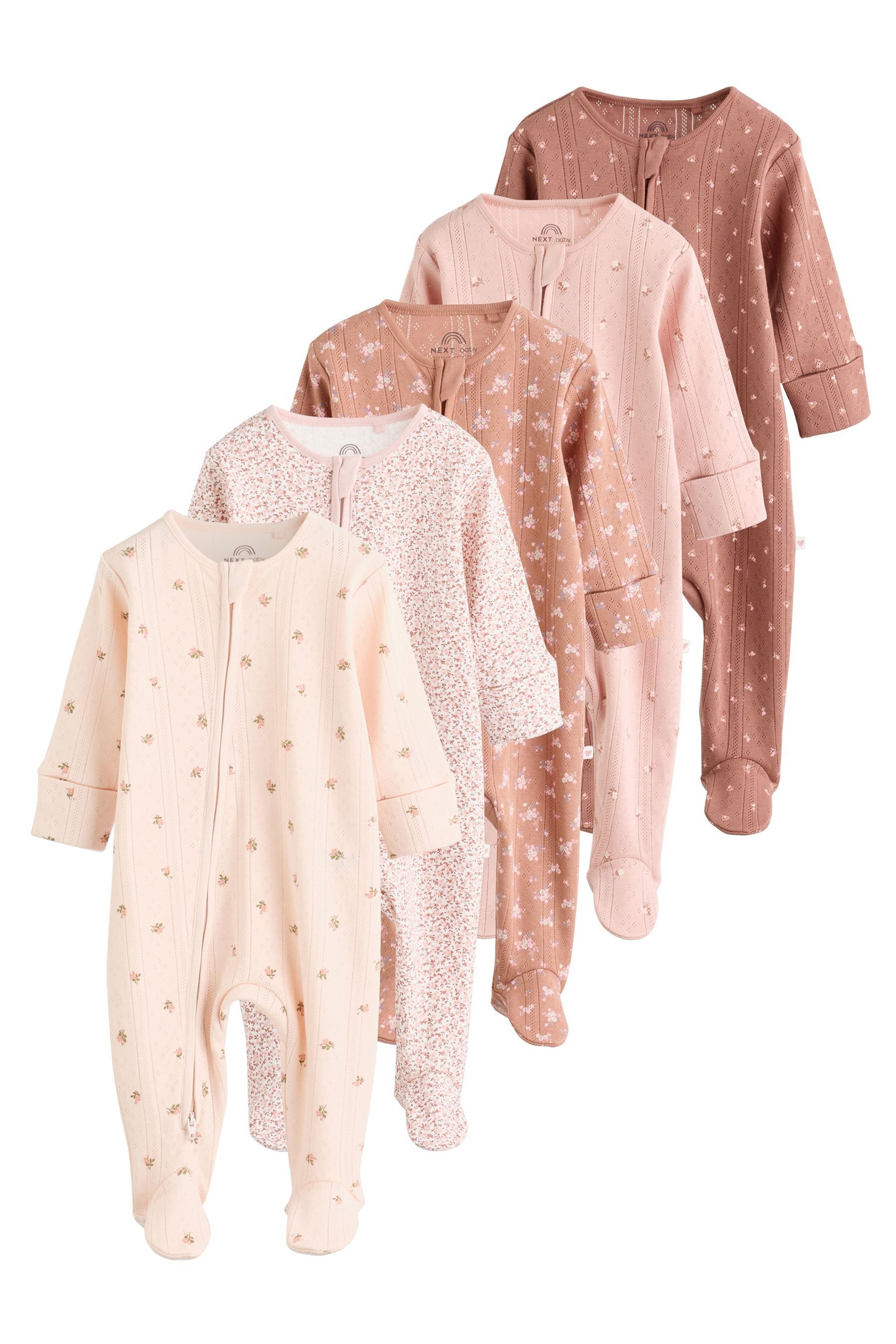 Schlafoverall Baby Schlafanzüge mit Zweiwege-RV, 5er-Pack