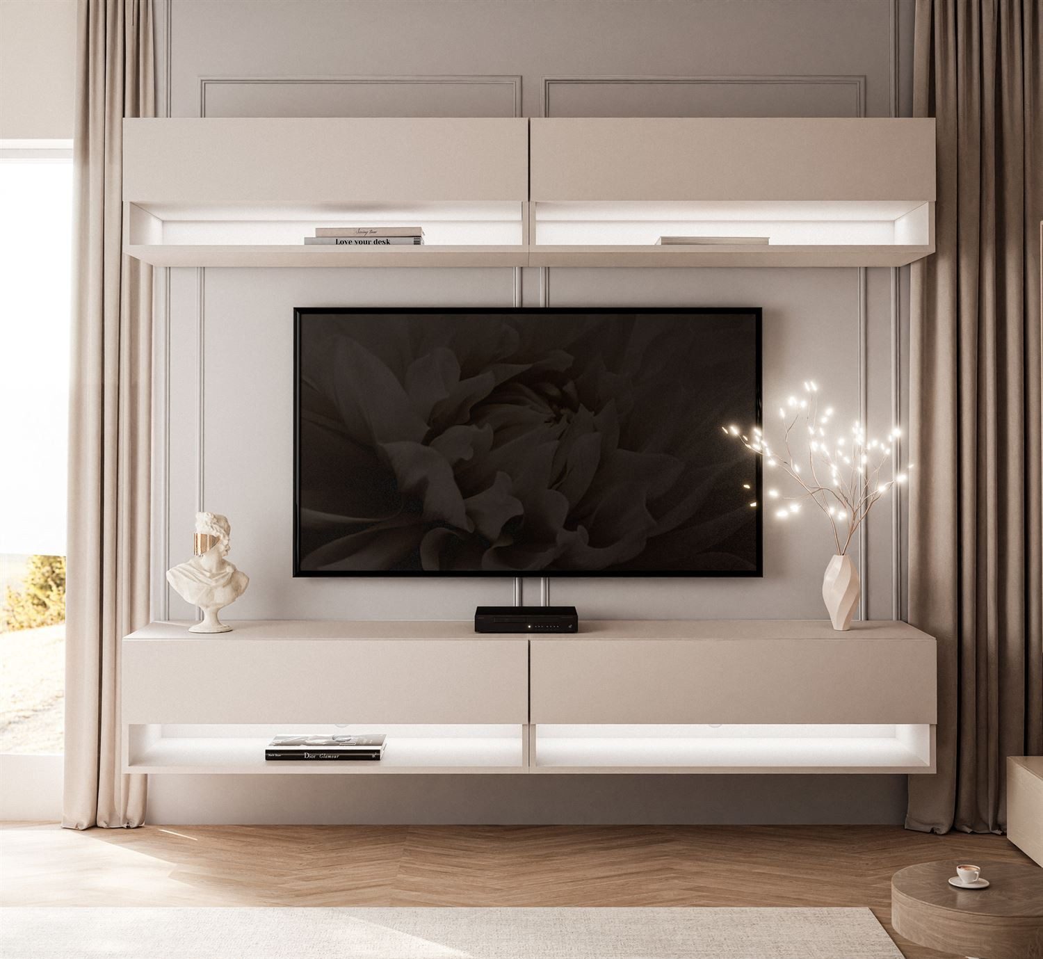 Lookway TV-Wand CALANTE Wohnwand mit LED-Beleuchtung, (Komplett-Set, 4x RTV Schrank)