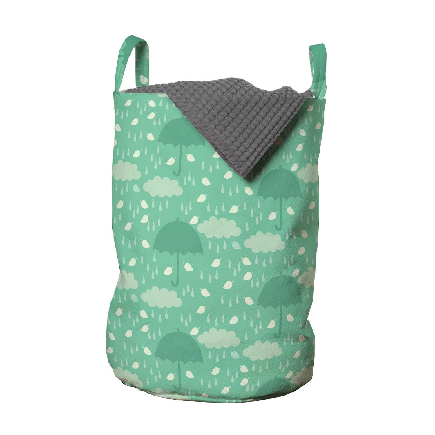 Abakuhaus Wäschesäckchen Wäschekorb mit Griffen Kordelzugverschluss für Waschsalons, Regenschirm Nasses Wetter in Green