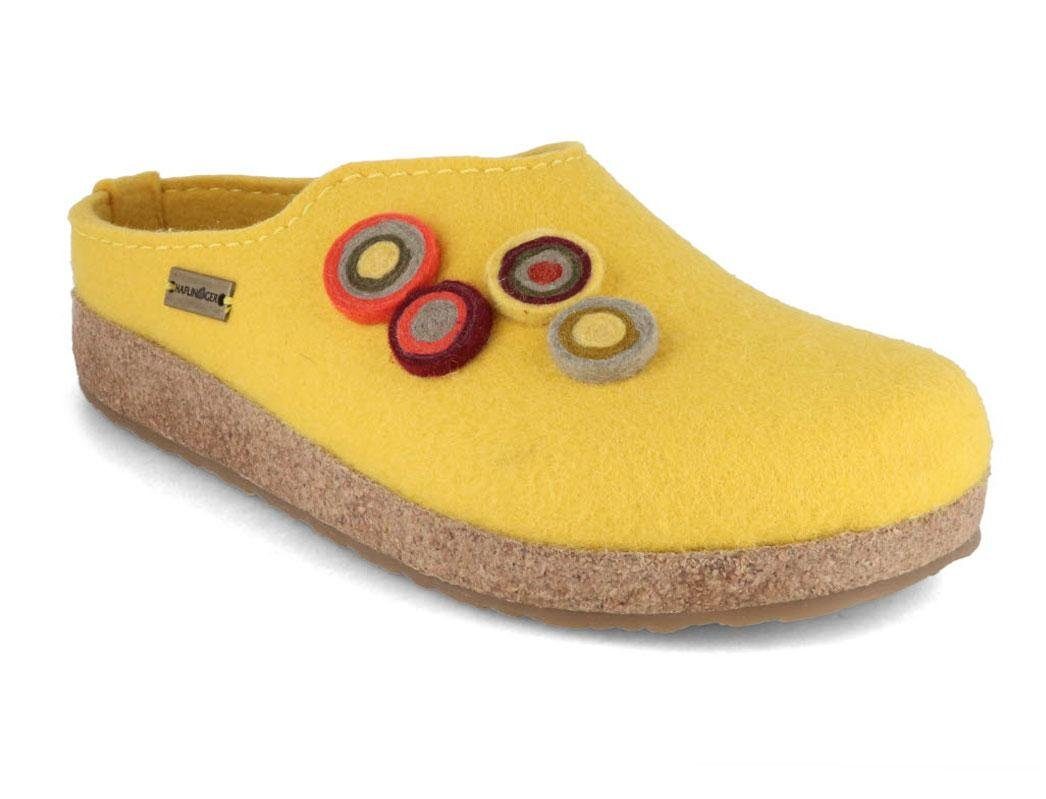 Haflinger Grizzly Kanon Damen Filzpantoffeln, leuchtgelb, filz, motiv, pantoffel Hausschuh atmungsaktiv