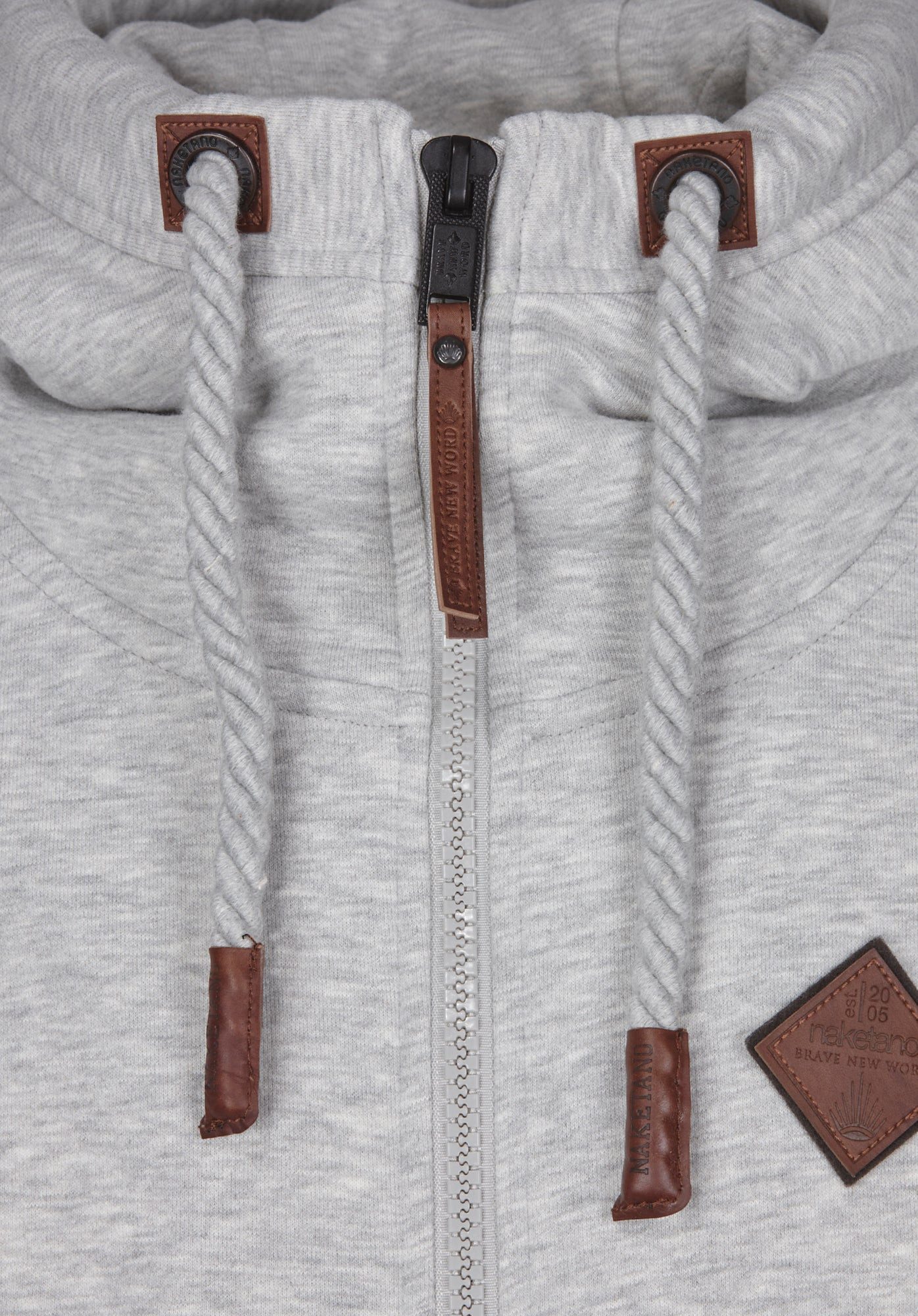 naketano Sweatjacke Herren mit Kapuze, breiter Stehkragen, melierte Sweatware, Kordelzug Eingrifftaschen, Rippbündchen, Kunstleder-Logo, casual, Streetwear – Bild 2 von 5