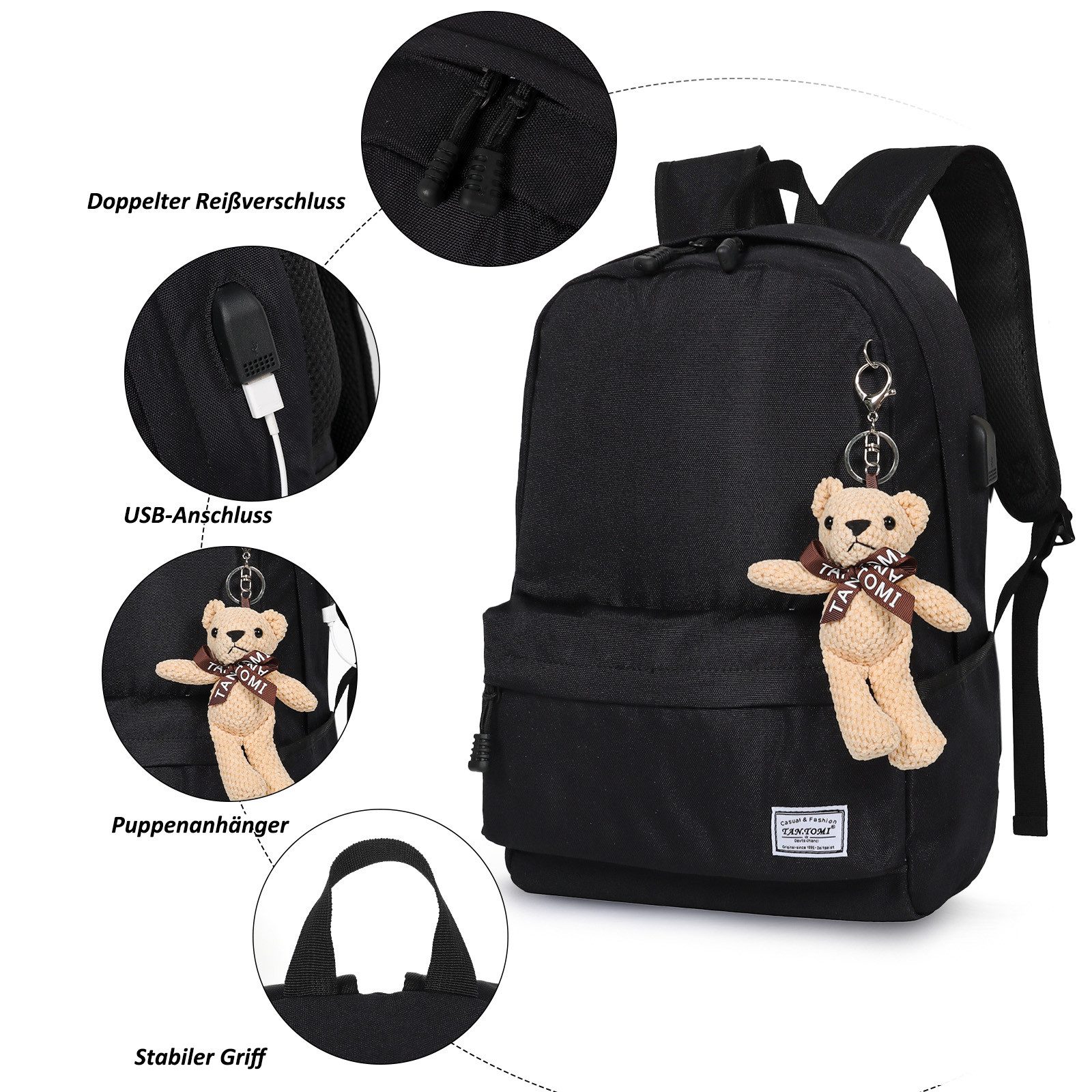 TAN.TOMI Schulrucksack Schulrucksäcke Schule Mädchen Laptop-Rucksack Laptop Fach (Sportrucksack Mit USB-Anschluss Anti-Diebstahl), Rucksäcke Schulrucksack Reiserucksack Arbeitsrucksack