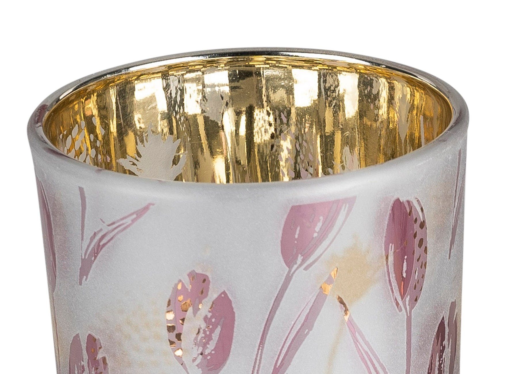 dekojohnson Windlicht Windlicht Teelichthalter Tulpendekor weiß gold 8cm