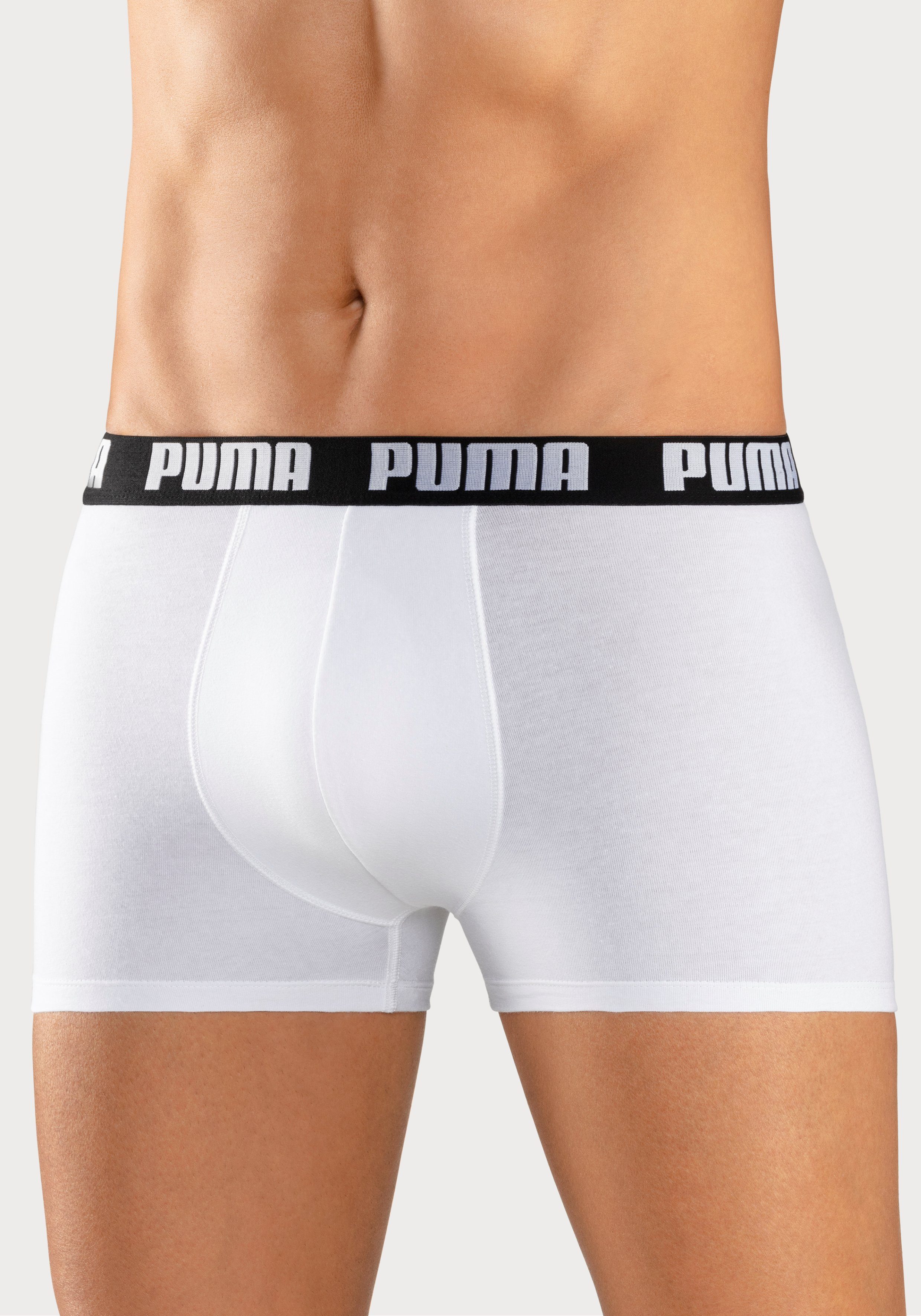 PUMA Boxer (Packung, 2-St) mit breitem schwarz, schwarz, grau-meliert, weiß Logo-Webbund
