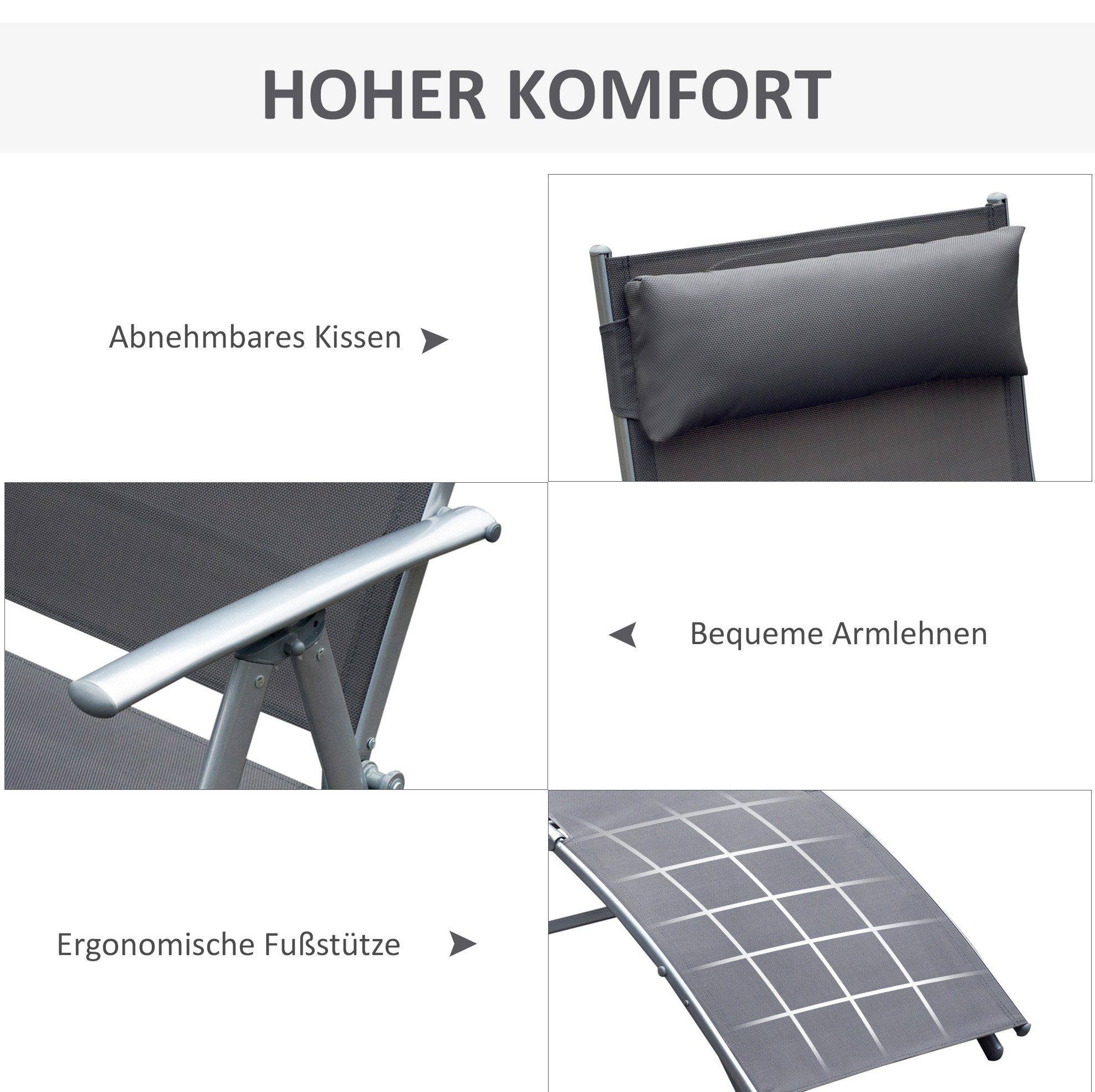 OKWISH Gartenliege 137x63,5x100,5 cm klappbar mit Kissen 7-fach verstellbar bis 165 kg, Packung, 1 St., Relaxliege Liegestuhl für Urlaub, Pool & Balkon, stabil & komfortabel, Strandliege mit verstellbarer Rückenlehne für Garten & Outdoor