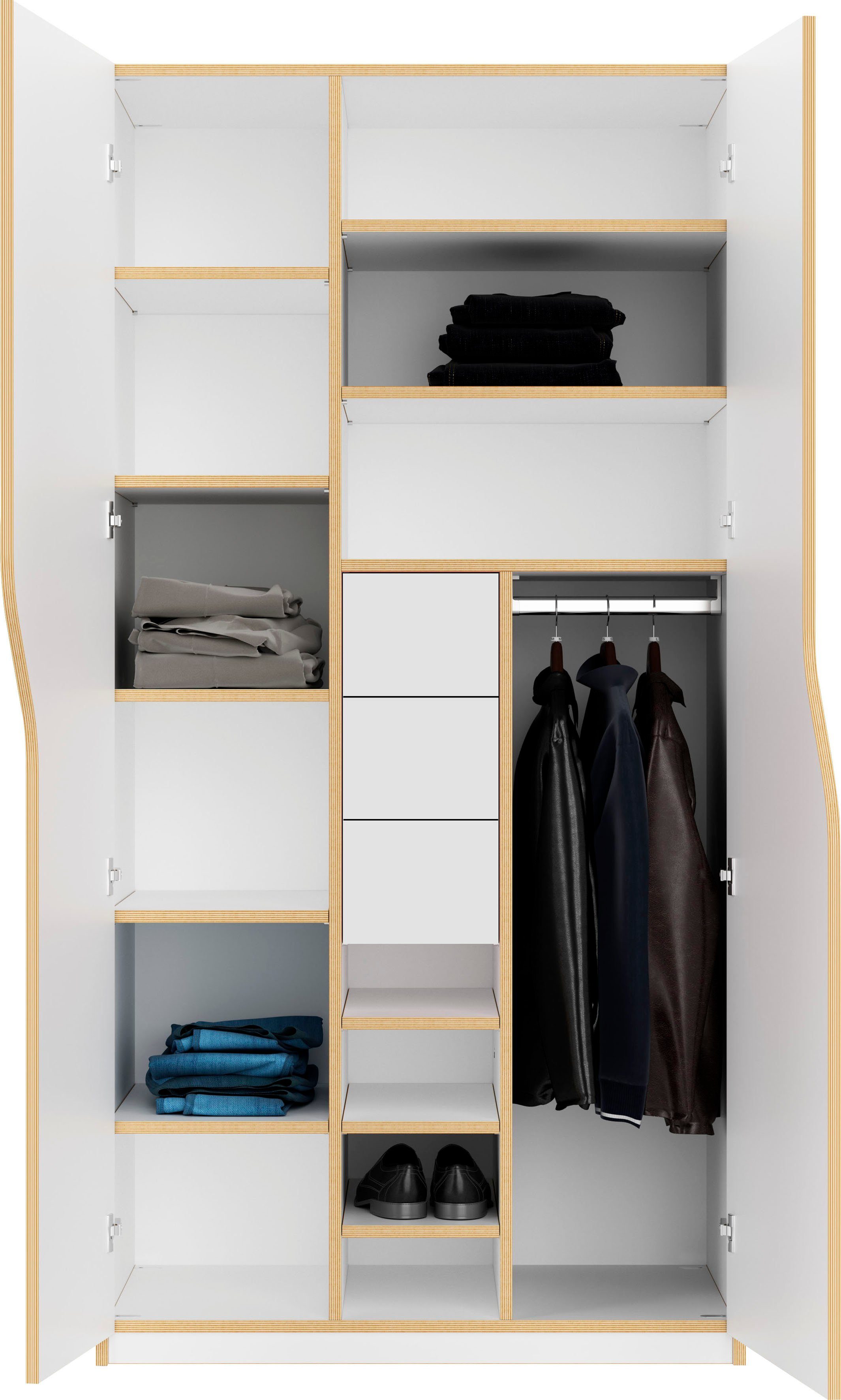LIVING und Blazer Blusen und einer für 6 Müller Kleiderstange Kleiderschrank Nr. Ausstattung SMALL PLANE Schubladen 3 inklusive