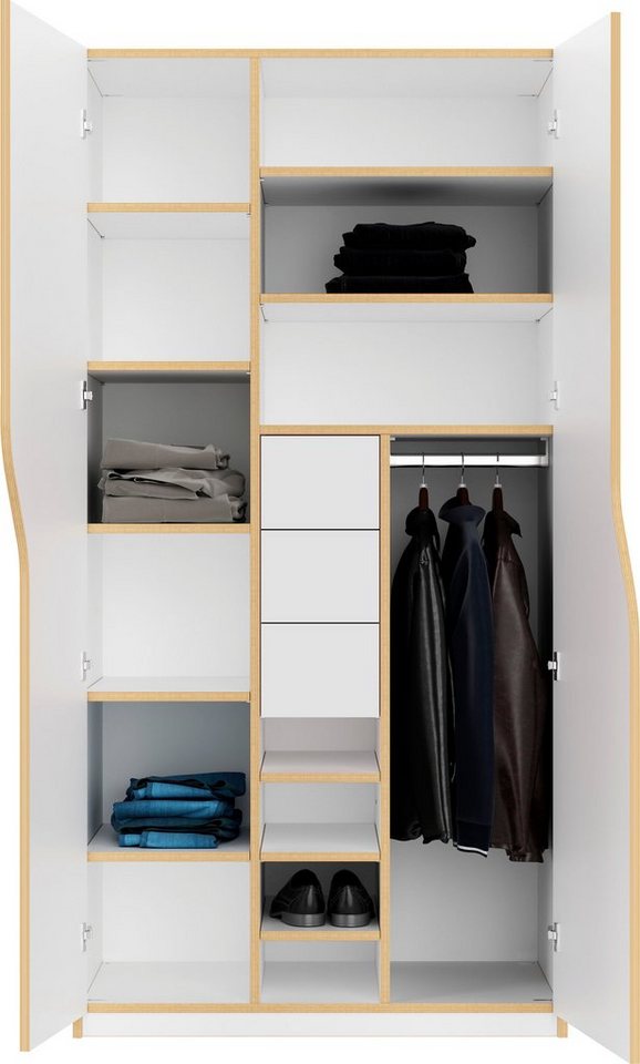 Müller SMALL LIVING Kleiderschrank PLANE Ausstattung Nr. 6 inklusive 3  Schubladen und einer Kleiderstange für Blusen und Blazer