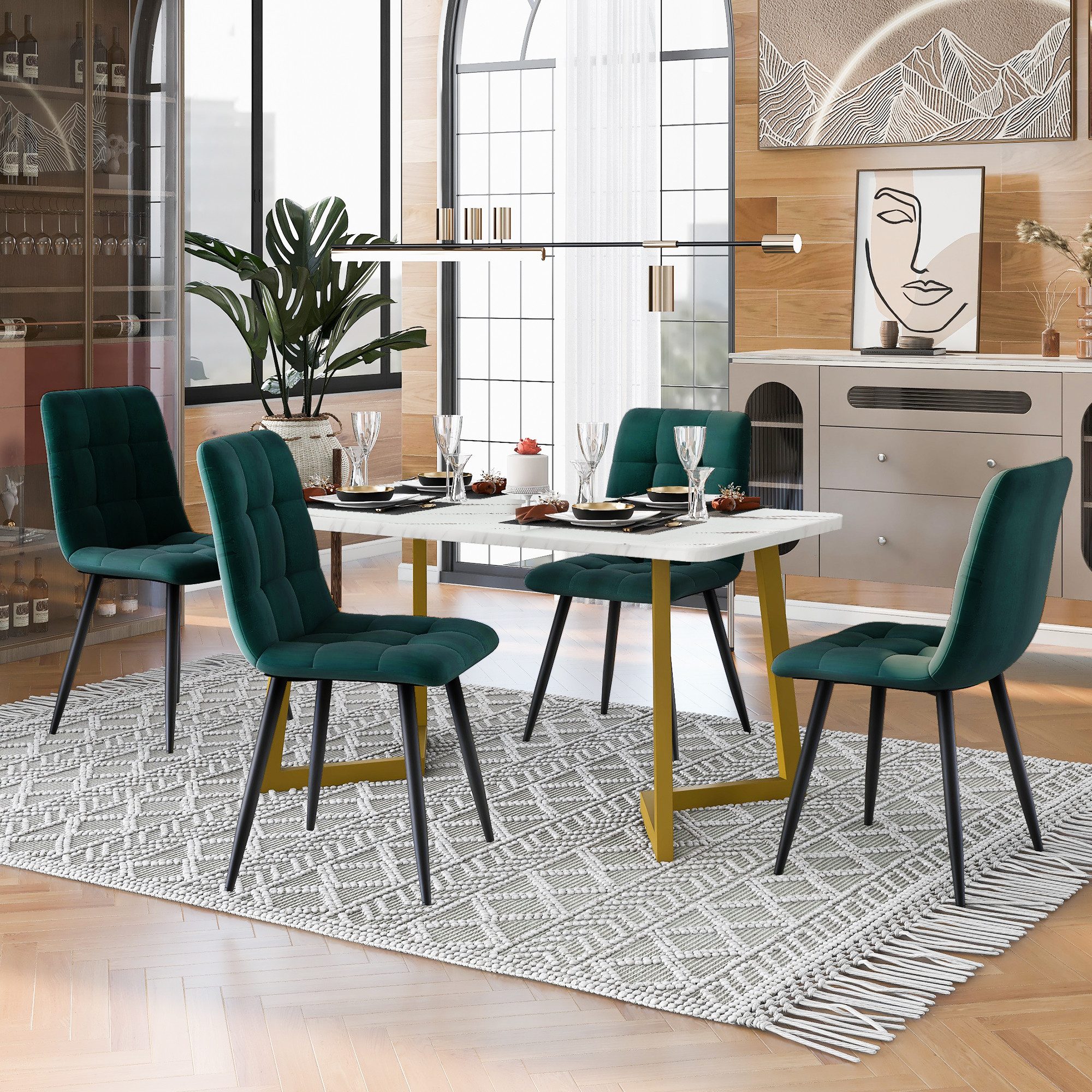 i@home Essgruppe Rechteckiger Esstisch Moderner Küchentisch Set mit 4 Stühlen, (5er-Set, 117cm Esstisch mit 4 Stühlen Set), grün Stuhl