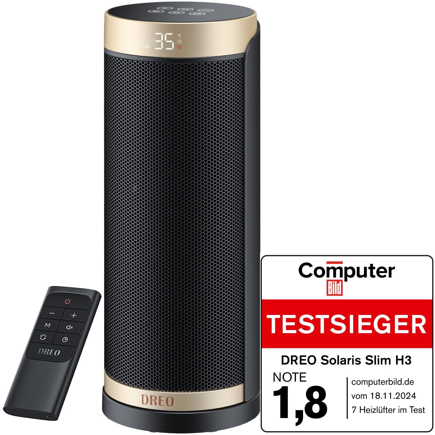 Dreo Heizlüfter Keramik Heizlüfter Energiesparend, 1800W, 16 Zoll Heizgerät Leise, 3 Modus&ECO, 70° Oszillierend, 12-Std-Timer, Überhitzungs-Kippschutz