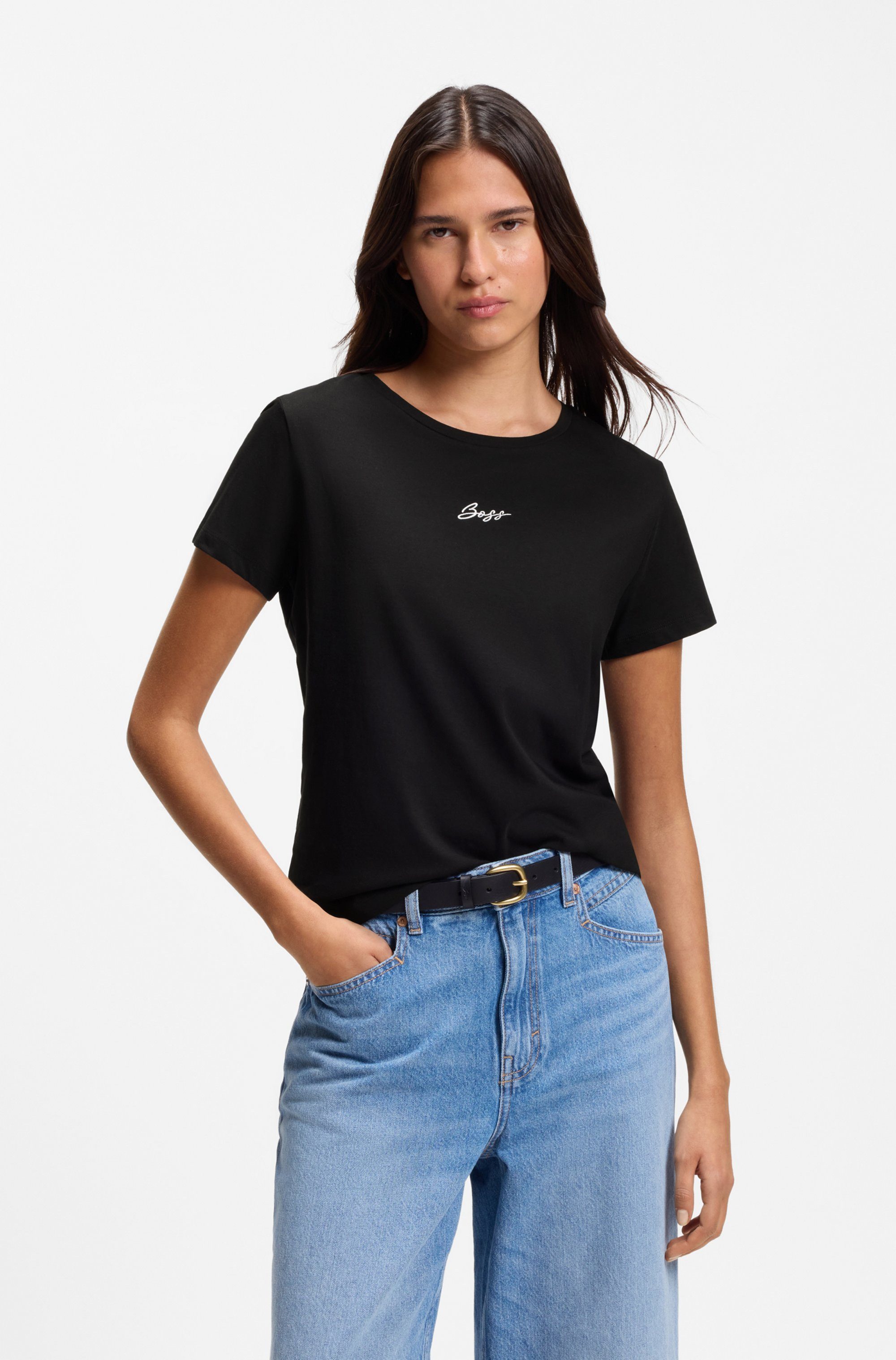 BOSS ORANGE T-Shirt Elove Embro Premium Damenmode mit Rundhals, Slim Fit