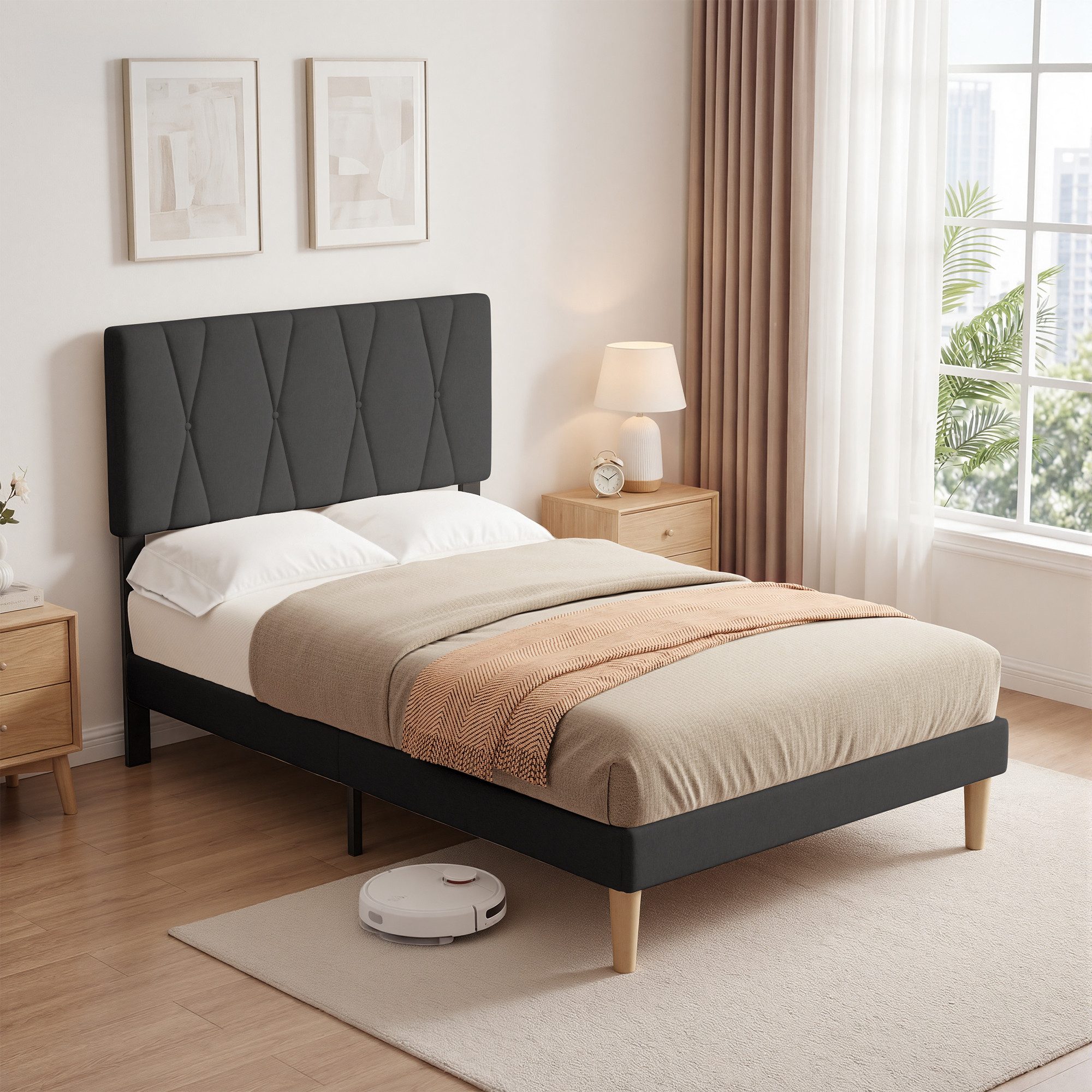 Bealife Bettgestell mit Kopfteil und Lattenrost (Doppelbett, Einzelbett,2 Modelle (120x200, 140x200cm)