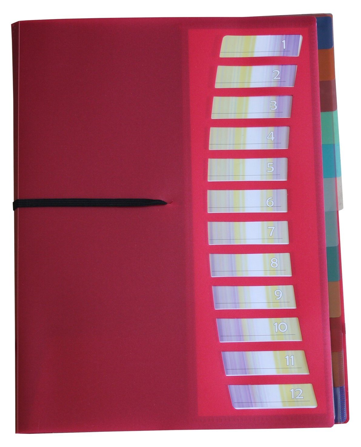 EXXO by HFP Fächermappe Registermappe / Ordnungsmappe A4 aus PP - 1 Stück, mit 12 farbig-transparenten Taben, Gummizug Rot