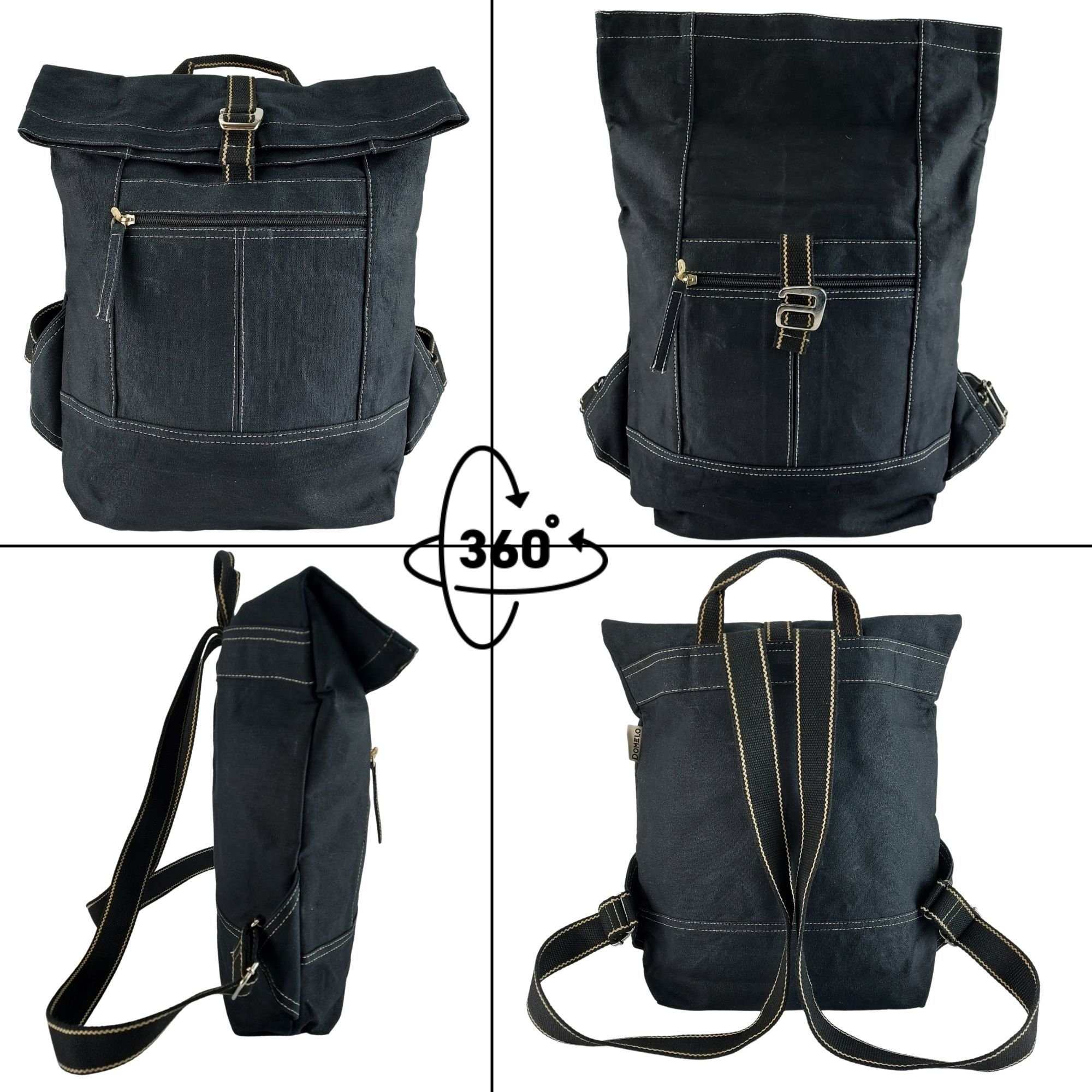 Domelo Rucksack gewachste Backpack vegan wasserabweisend, vegan Tasche aus gewachstem Canvas wasserabweisend DIN A4 geeignet