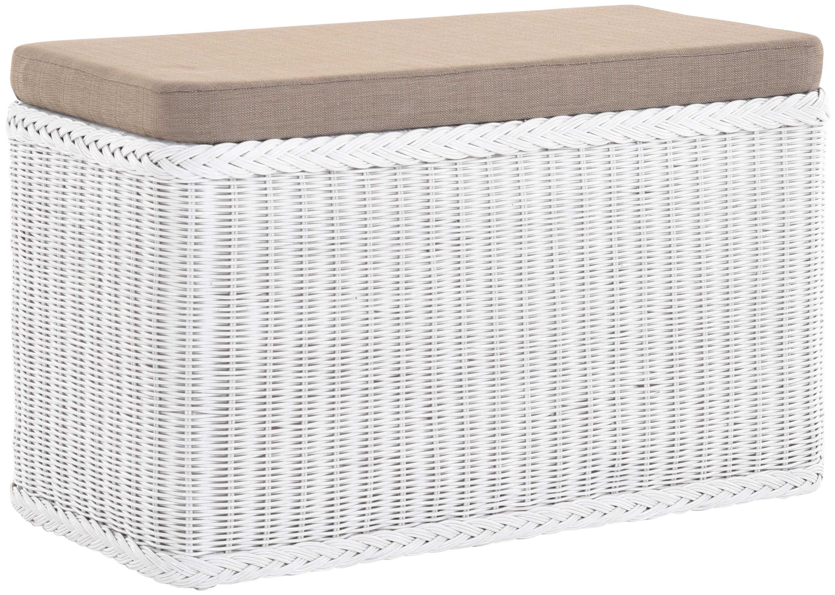 Krines Home Wäschetruhe Rechteckige Truhe Sitztruhe gepolstert mit Deckel Natur-Rattan (Wäschebox mit Inlett), Sitzbank mit Stauraum