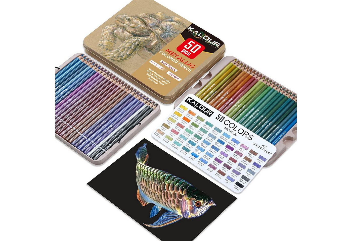 Thumbnail - KALOUR Buntstift Metallic-Buntstifte Set, weicher Kern, 50 Farben, für Skizzieren