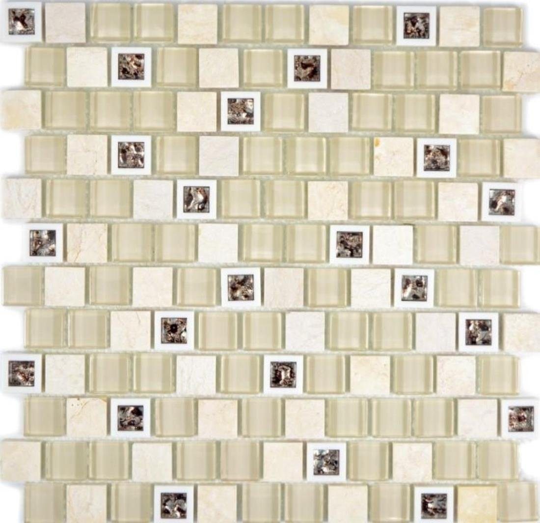 Mosani Wandfliese Glasmosaik Naturstein Plastik Mosaik beige glänzend / 10 Matten, Set, 10-teilig, Dekorative Wandverkleidung