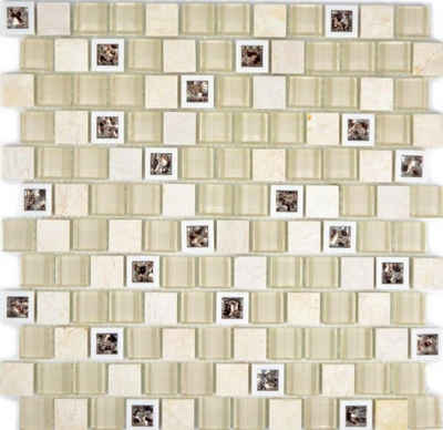 Mosani Mosaikfliesen Naturstein Glasmosaik Marmor Kunststoff beige hellbraun creme, Dekorative Wandverkleidung