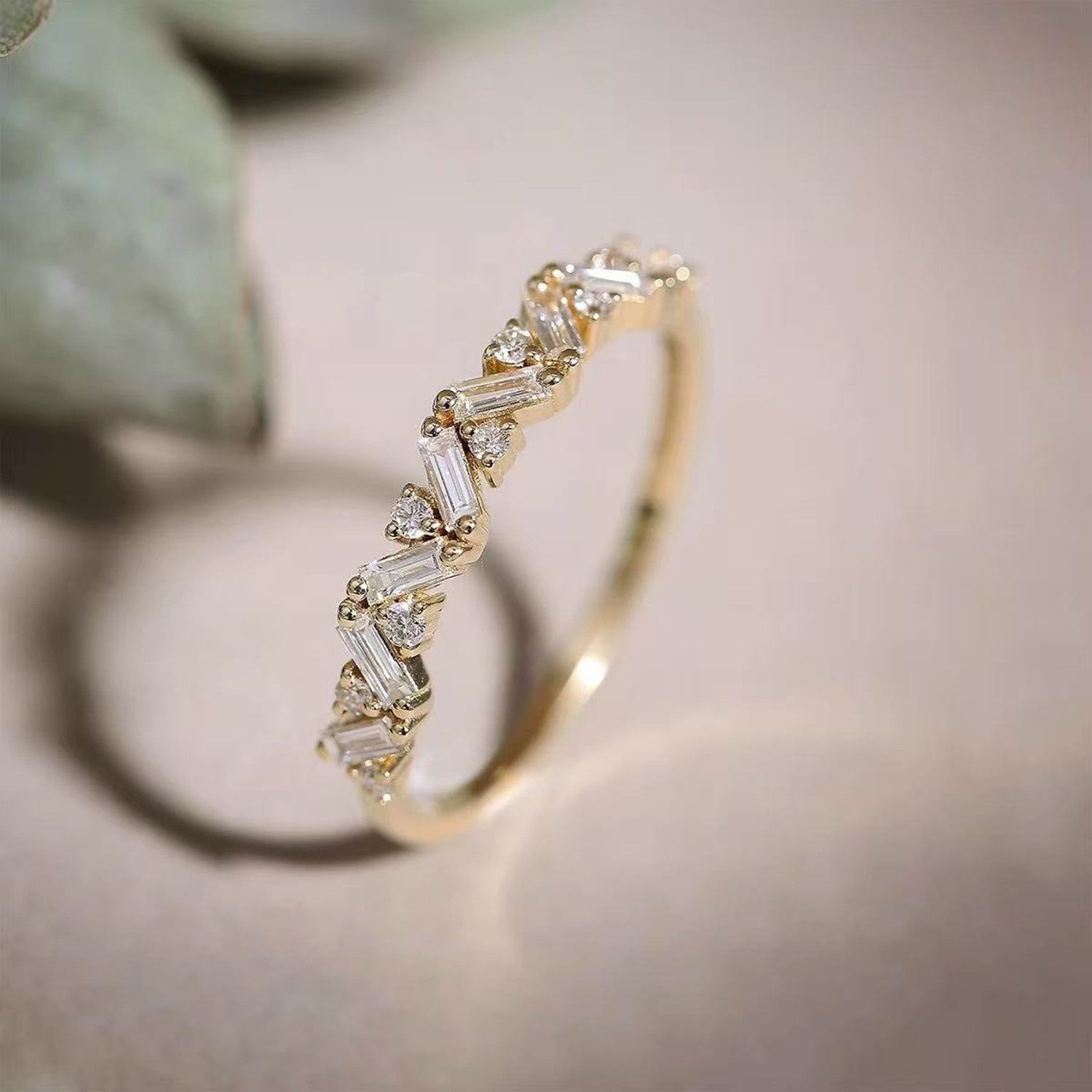 Jumpeak Diamantring Ring aus 14K Gelbgold, D/E, VVS/VS, Diamantring, Damenring, Valentinstag geschenk für sie,Geschenk für frau,Mama tochter geschenk