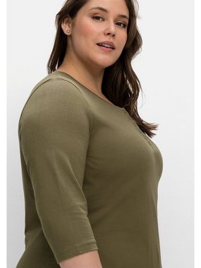 Sheego T-Shirt Große Größen mit kurzer Knopfleiste und 3/4-Arm