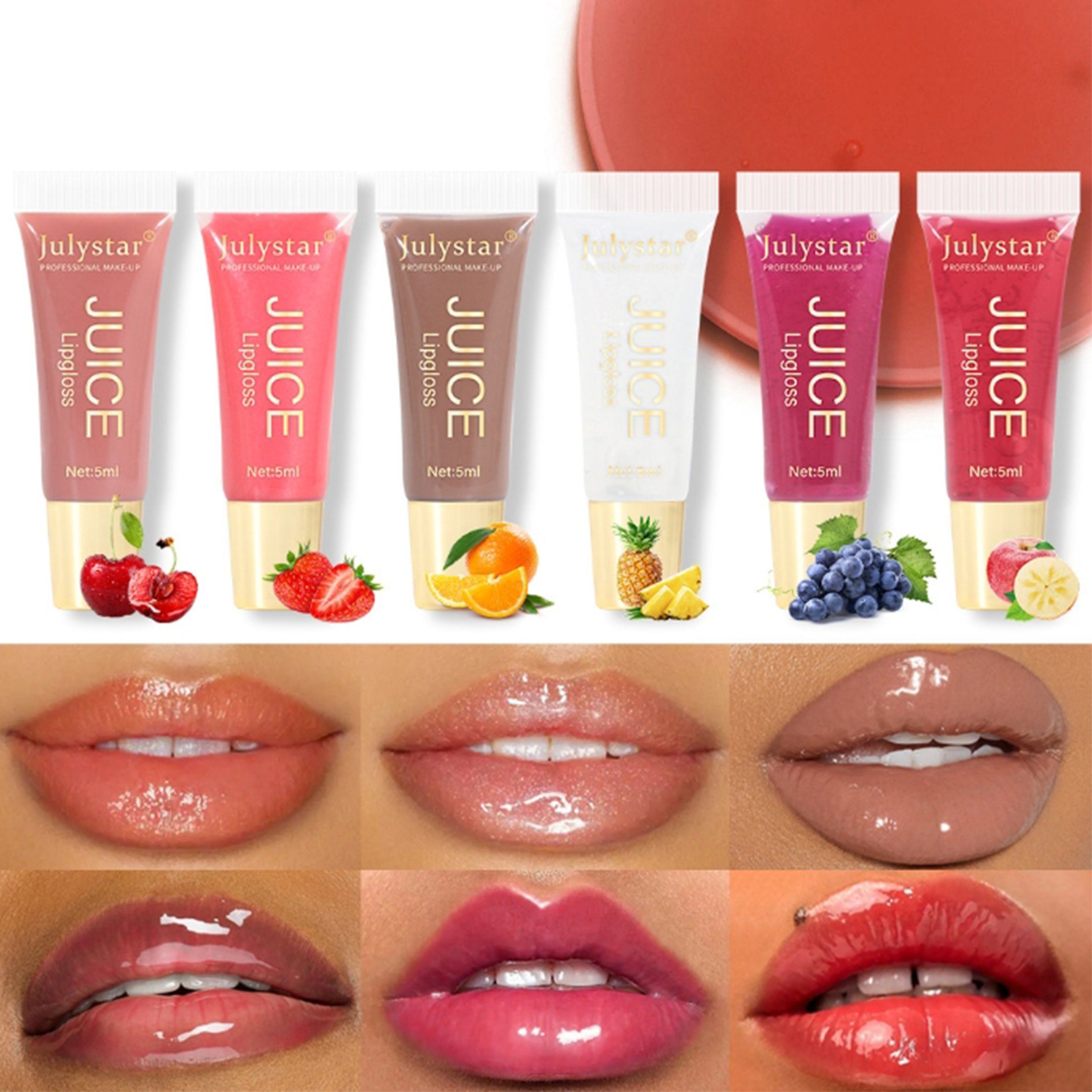 Scheiffy Lipgloss-Set Lippenpflege,lang anhaltende Feuchtigkeit,Lippenöl mit Fruchtgeschmack, 6-tlg.