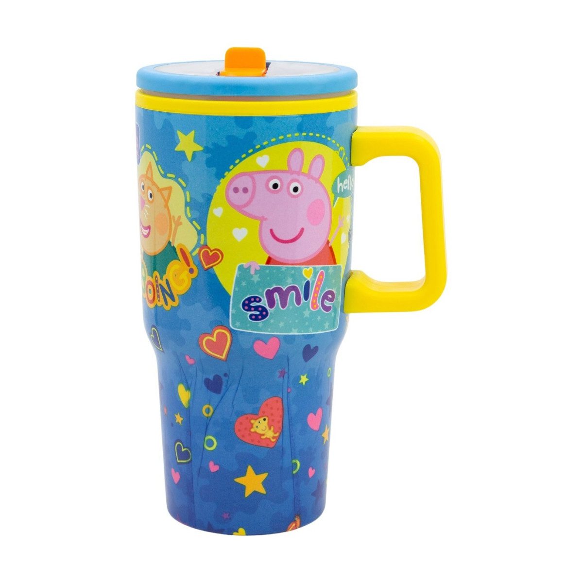 Peppa Pig Thermobecher 640 ml Edelstahl doppelwandiger Trinkbecher mit Trinkhalm, 1-tlg.