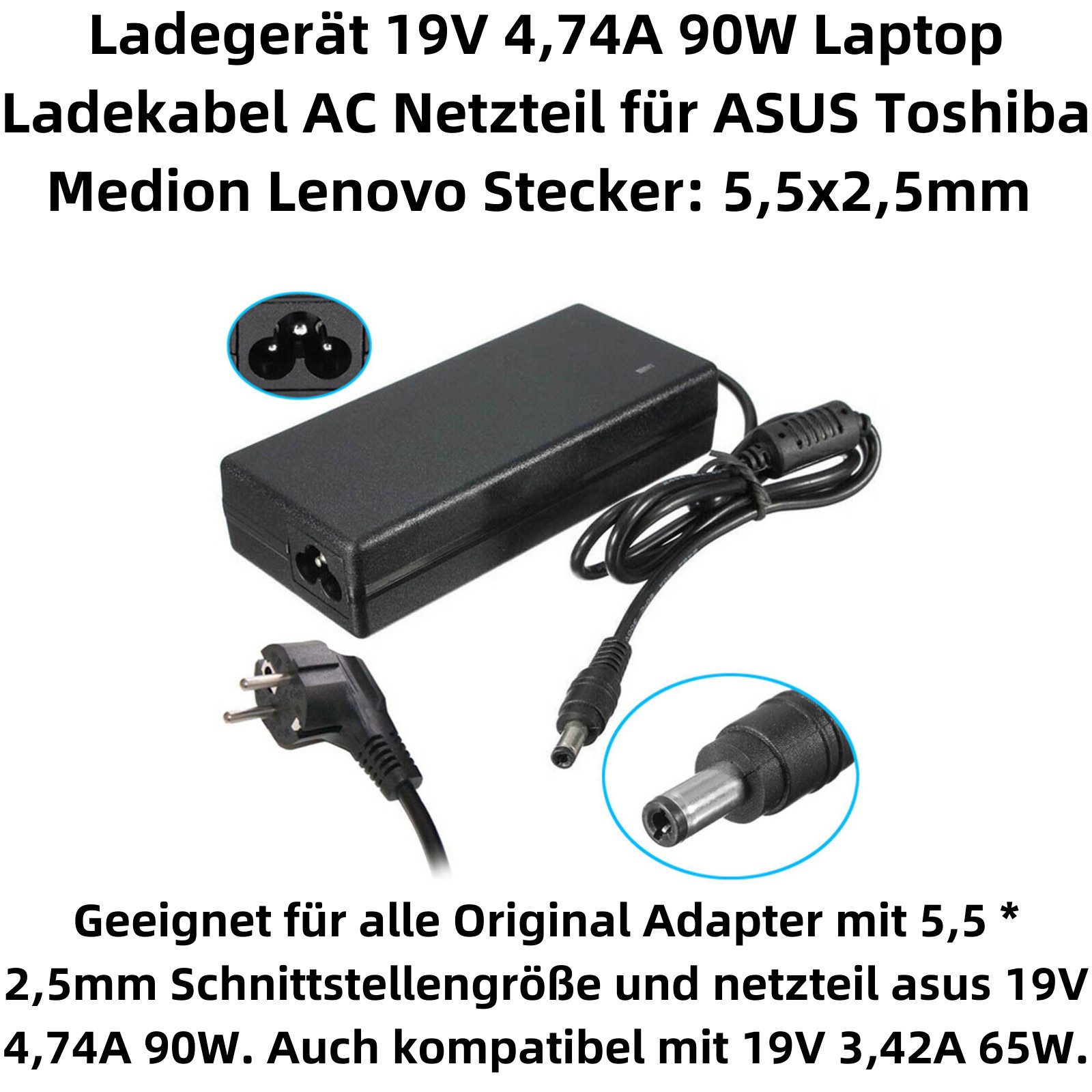 Bolwins K35C Netzteil LaptopLadegerät Adapter für ASUS 19V 4,74A 90W 5,5*2,5mm Notebook-Netzteil (Automatischer Erhaltungsmodus bei voller Ladung)