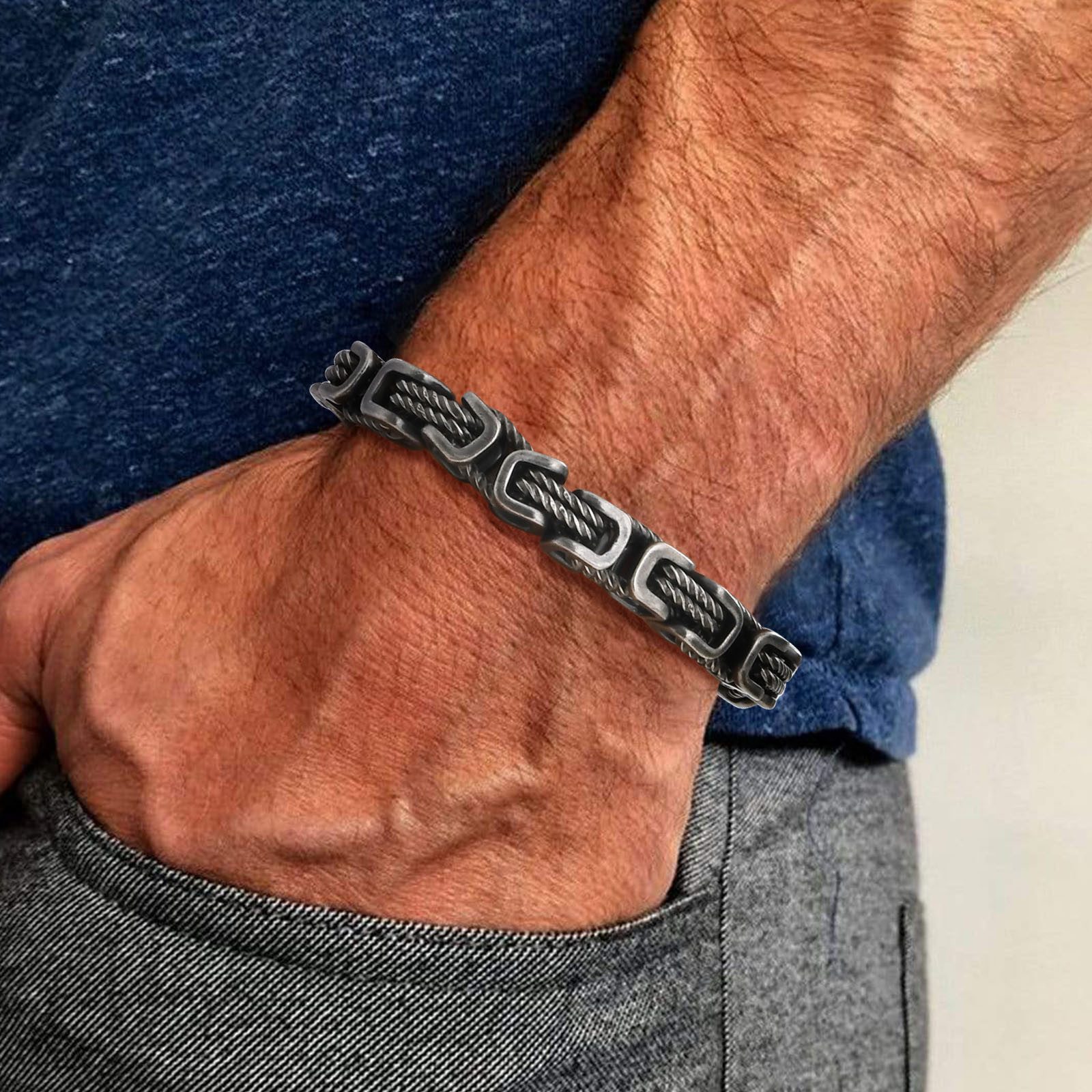 KARMA Königsarmband Herren Armband Edelstahl Altsilber Edelstahlarmband wasserfest (Geschenk für Ihn, 1-tlg., modern Schmuck für Männer), Herrenschmuck Männerarmband