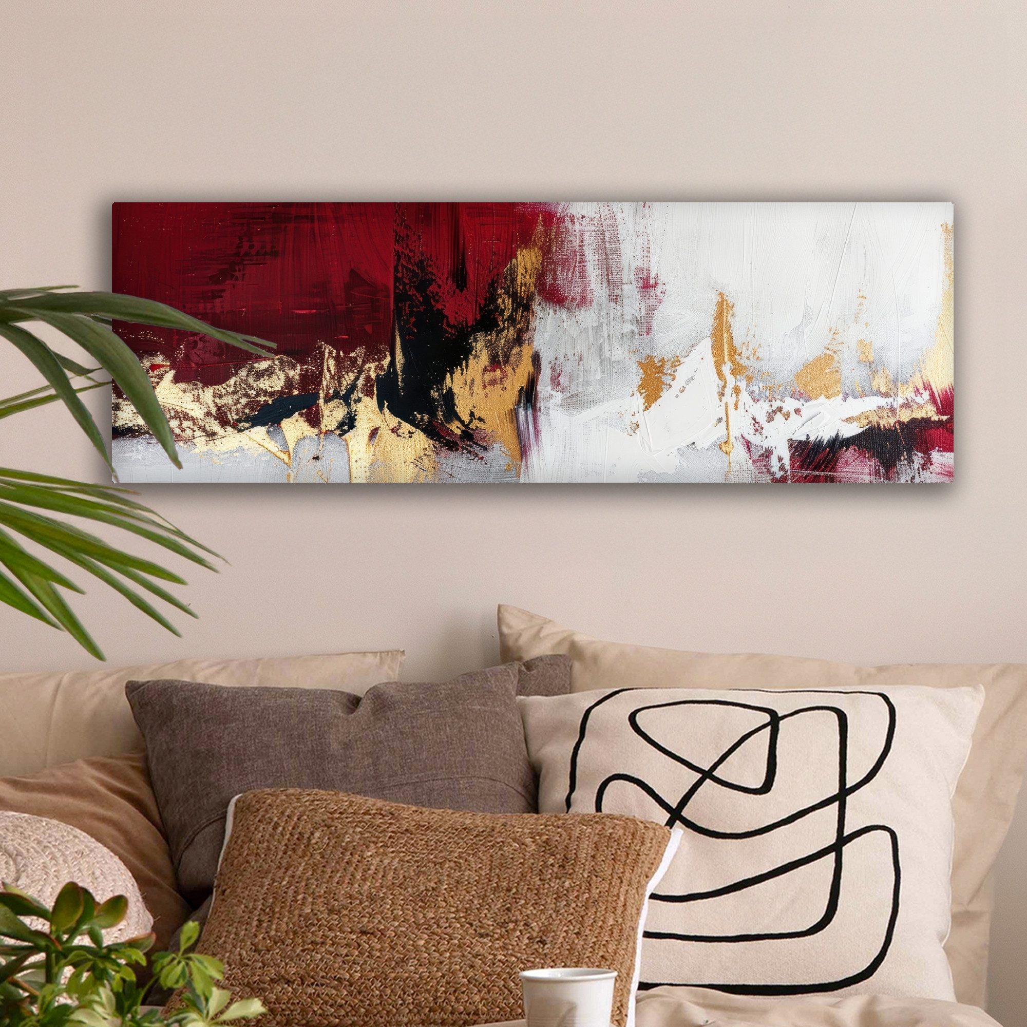 OneMillionCanvasses® Leinwandbild Panorama Rot - Marmor - Abstrakt - Gold - günstig online kaufen
