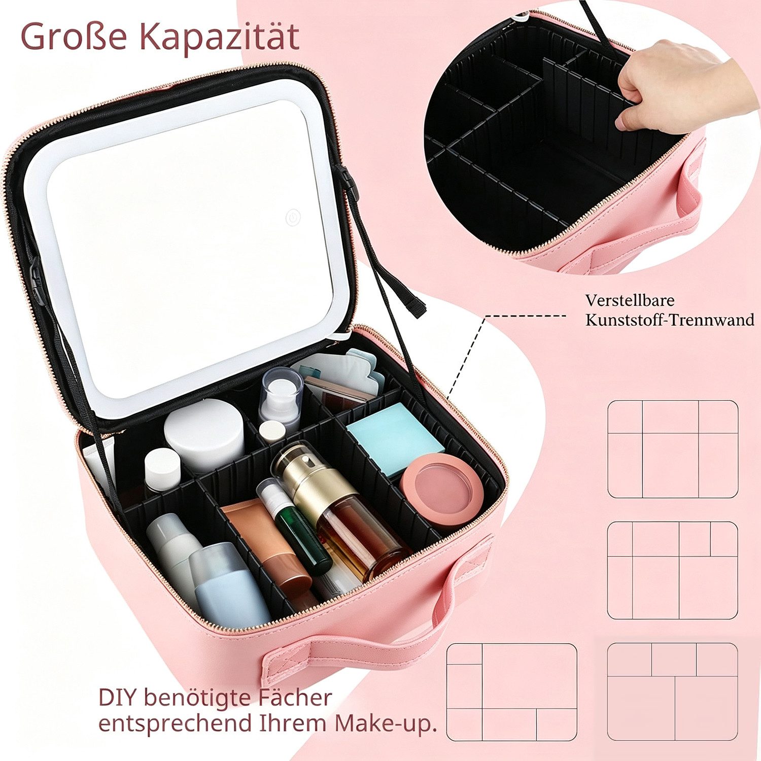 Fyrove Kosmetiktasche Make up Tasche mit LED Beleuchtung Licht, Kosmetikkoffer Tasche Damen, Schminkkoffer Geschenk für Frau, Koffer Verstauen für Reisen