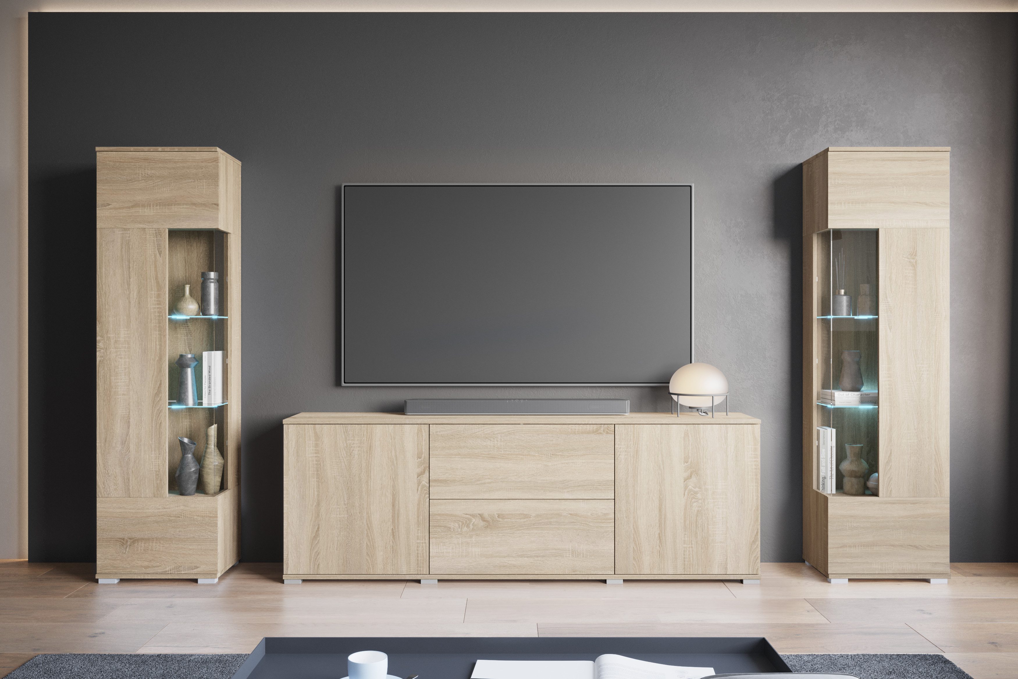 INOSIGN Wohnwand KENIA, (Komplett-Set, 3-St), Vitrinen mit Eckverglasung, h günstig online kaufen