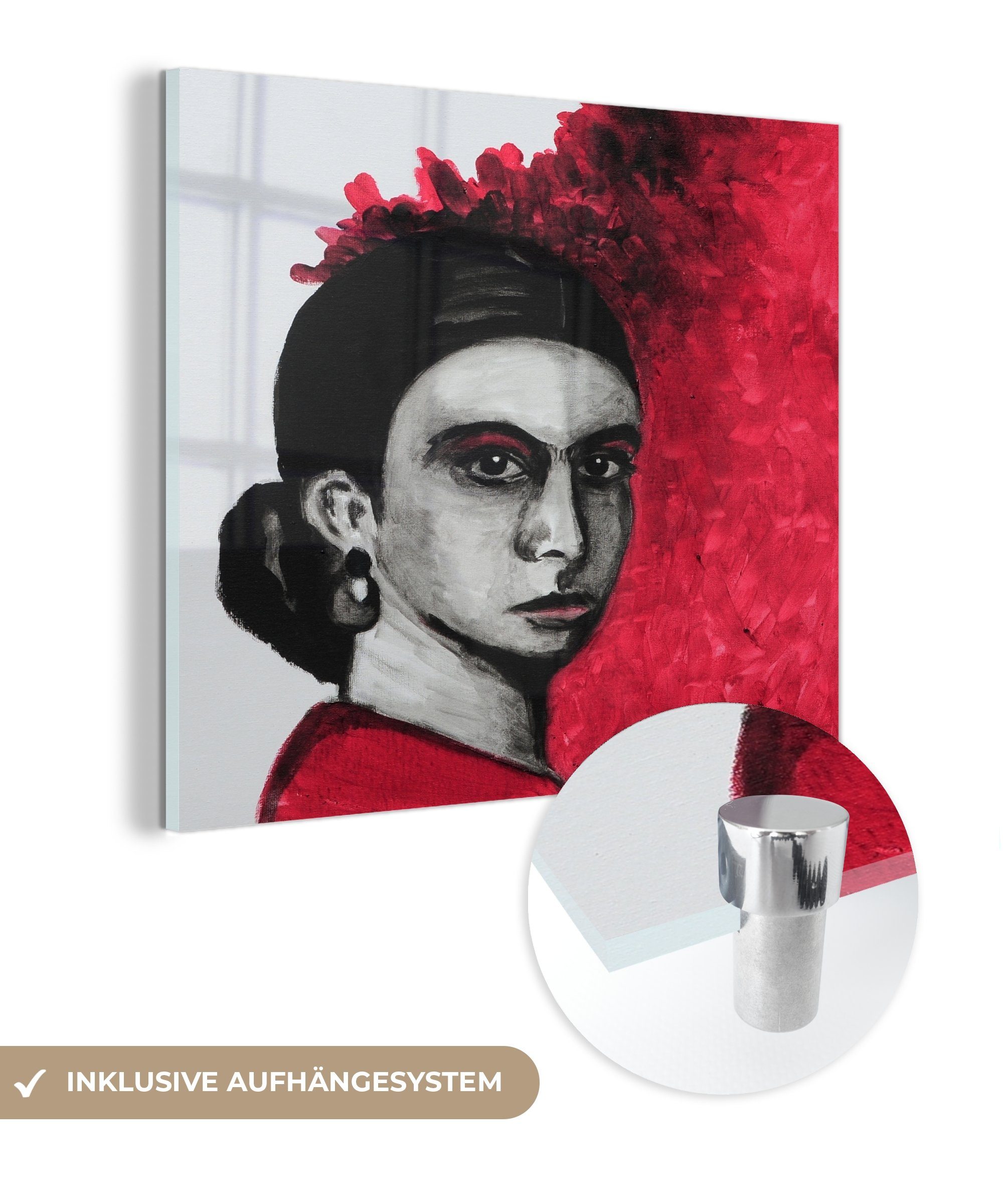 MuchoWow Acrylglasbild Gemälde Wandbild Foto Kahlo, (1 Frida Glas von Wanddekoration Glasbilder - auf - St), Glas Bilder auf 