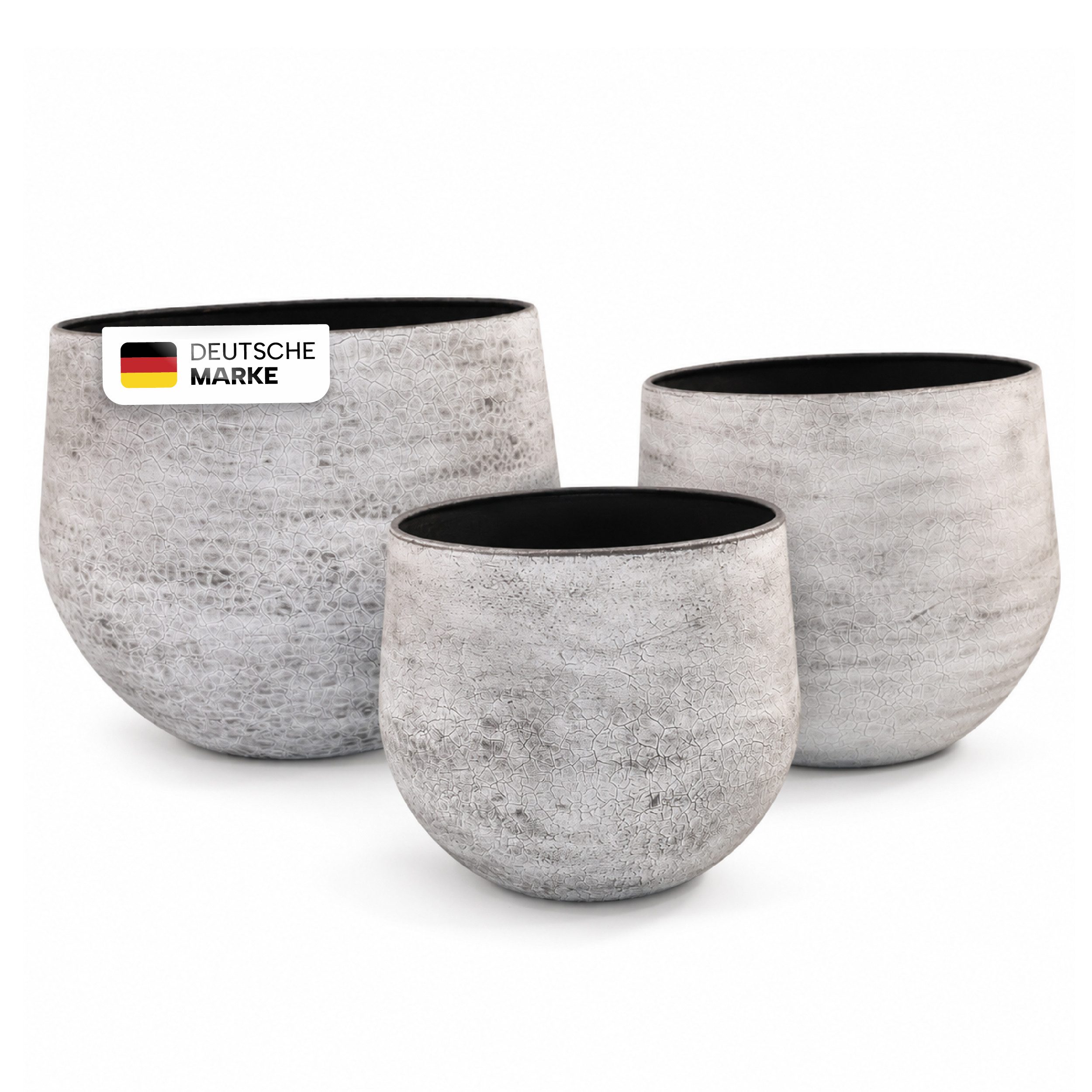 NATIV Blumentopf Pflanztöpfe Metall 3er-Set in Silber-Grau mit moderner Steinoptik (3 St), besonders leicht