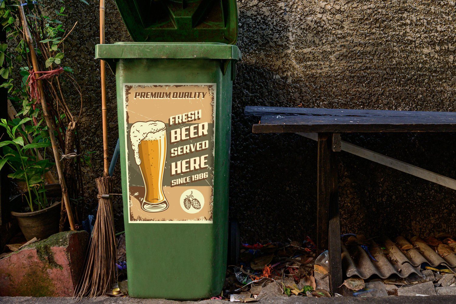 (1 Mülleimer-aufkleber, Container, - Mülltonne, Abfalbehälter St), Sticker, Vintage Zitate MuchoWow - - Mancave Wandsticker Biergläser