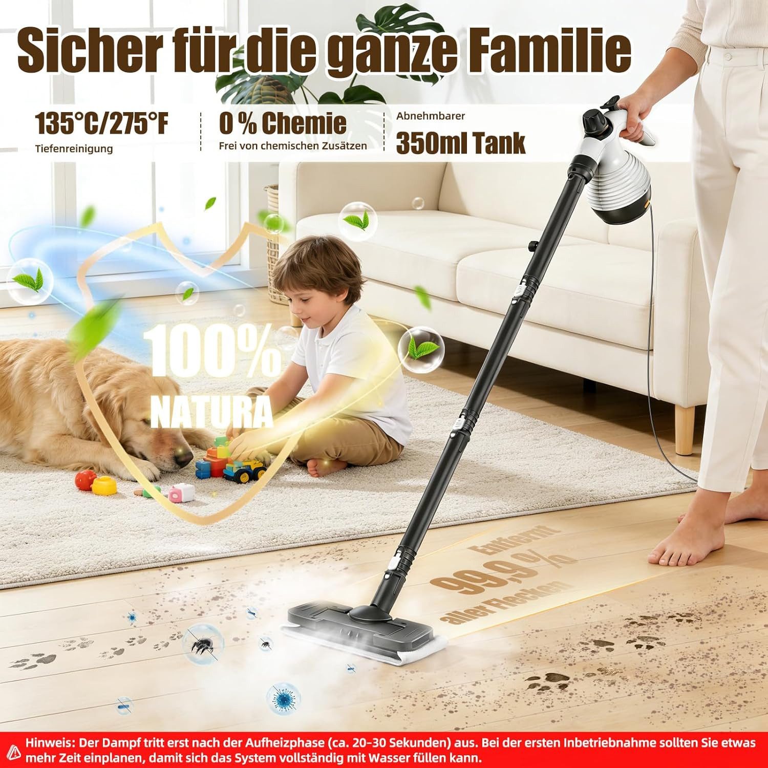 TWUFY Handdampfreiniger Handdampfreiniger Dampfreiniger Handgerät 10-teiliges Zubehörset, 1050 W, 135°C Heißer Dampf, 350ml Wassertank, für Böden Teppiche Polster Badezimmer Autoinnenraumreinigung