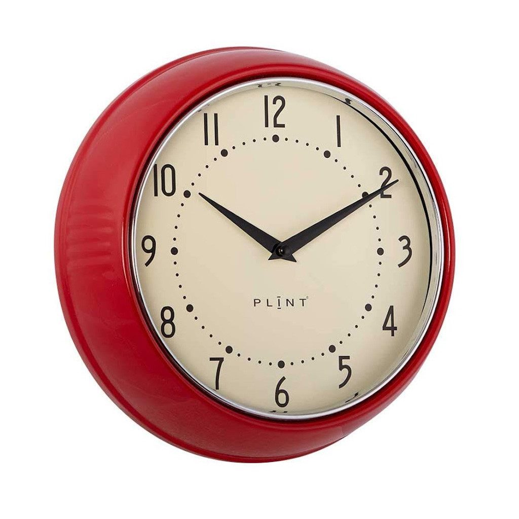LS-LebenStil Wanduhr Nostalgische Metall Küchenuhr 23cm Rot Vintage Bürouhr Quarzwerk (Lautlos Leise ohne Ticken - Schlafzimmer Flur Büro Küche Wohnzimmer)