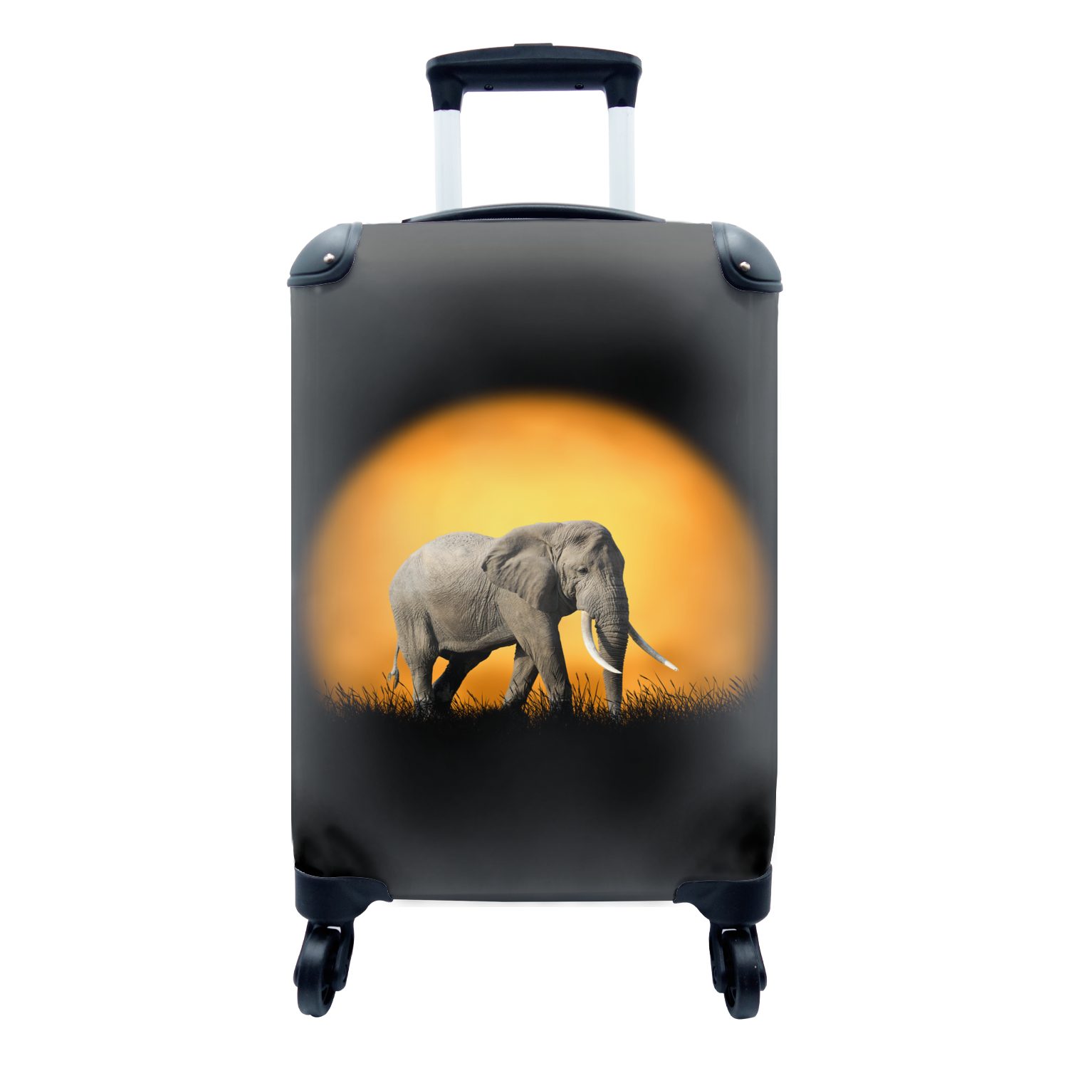 MuchoWow Handgepäckkoffer Elefant - Sonne - Orange, 4 Rollen, Reisetasche mit rollen, Handgepäck für Ferien, Trolley, Reisekoffer