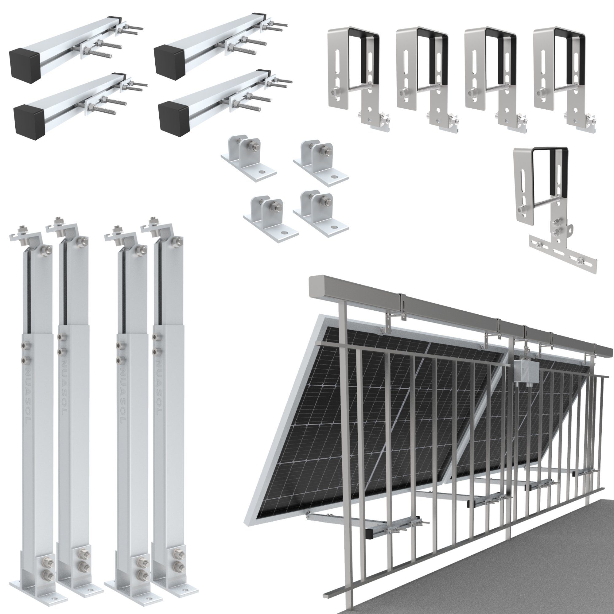 NuaSol Solarmodul-Halterung NuaFix - Geländer Halterung rund / eckig, (2x eckig)