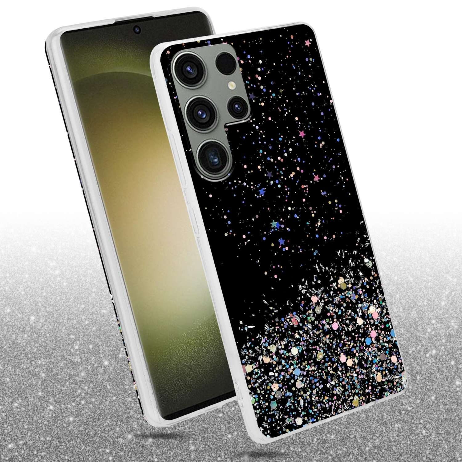 Cadorabo Handyhülle für Samsung Galaxy S23 ULTRA Hülle Samsung Galaxy S23 ULTRA, Flexible TPU Silikon Handy Schutzhülle - Hülle - mit Glitzer