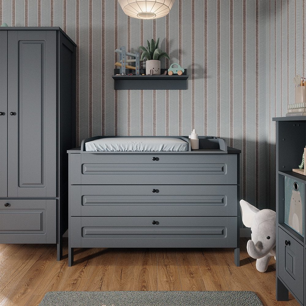 VitaliSpa® Wickelkommode Ajaton, Grau, 133 x 98.4 cm mit 3 Schubladen