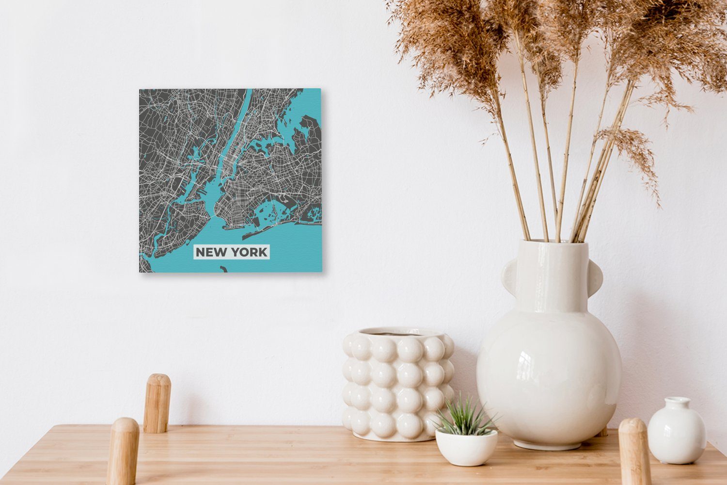 OneMillionCanvasses® Leinwandbild Stadtplan - Blau Bilder St), für - - York Leinwand Karte, (1 Wohnzimmer Schlafzimmer New