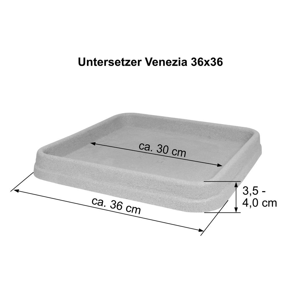 und cm, Untersetzer frost- wetterfest Heimwerkercenter quadrat Grau, Kunststoff Venezia MePla aus UV-beständigem 36x36 Pflanzkübel