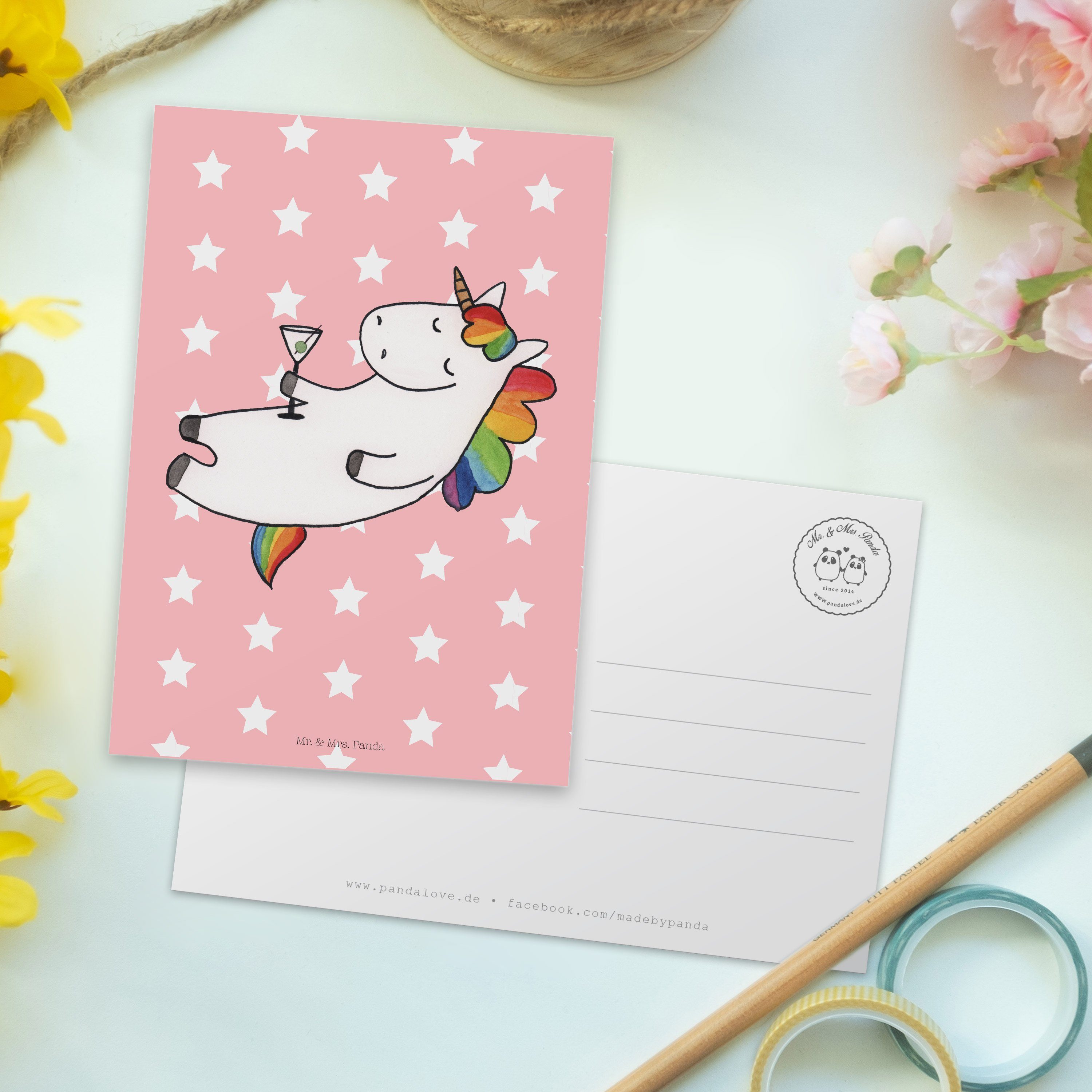 Mr. Panda Geburtstagskarte, Glitzer - Mrs. Cocktail Rot Postkarte - Einhorn Pastell Geschenk, &