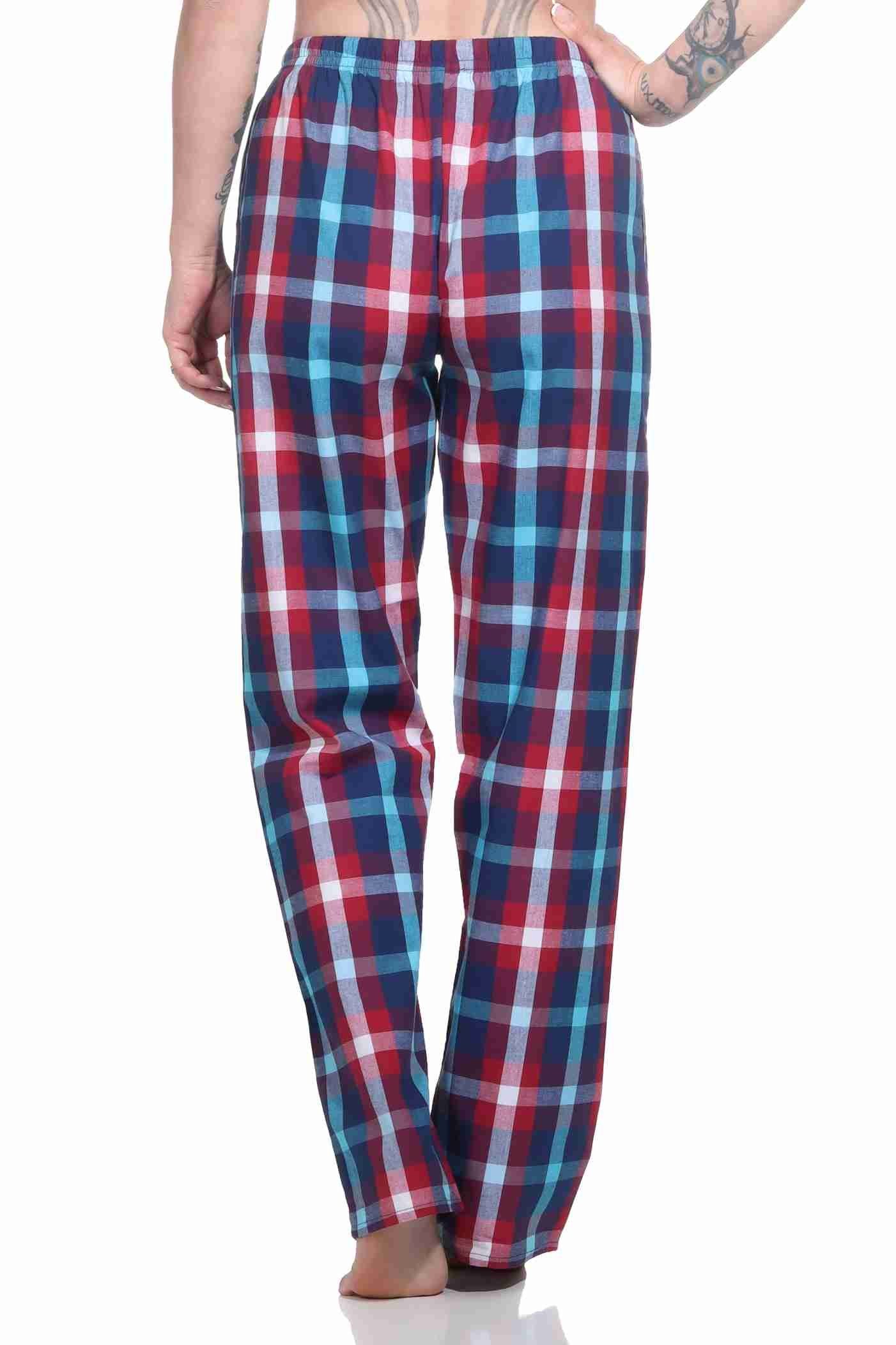 aus zum Baumwolle rot Hose ideal Pyjama relaxen gewebt Schlafanzug Damen – Normann lang