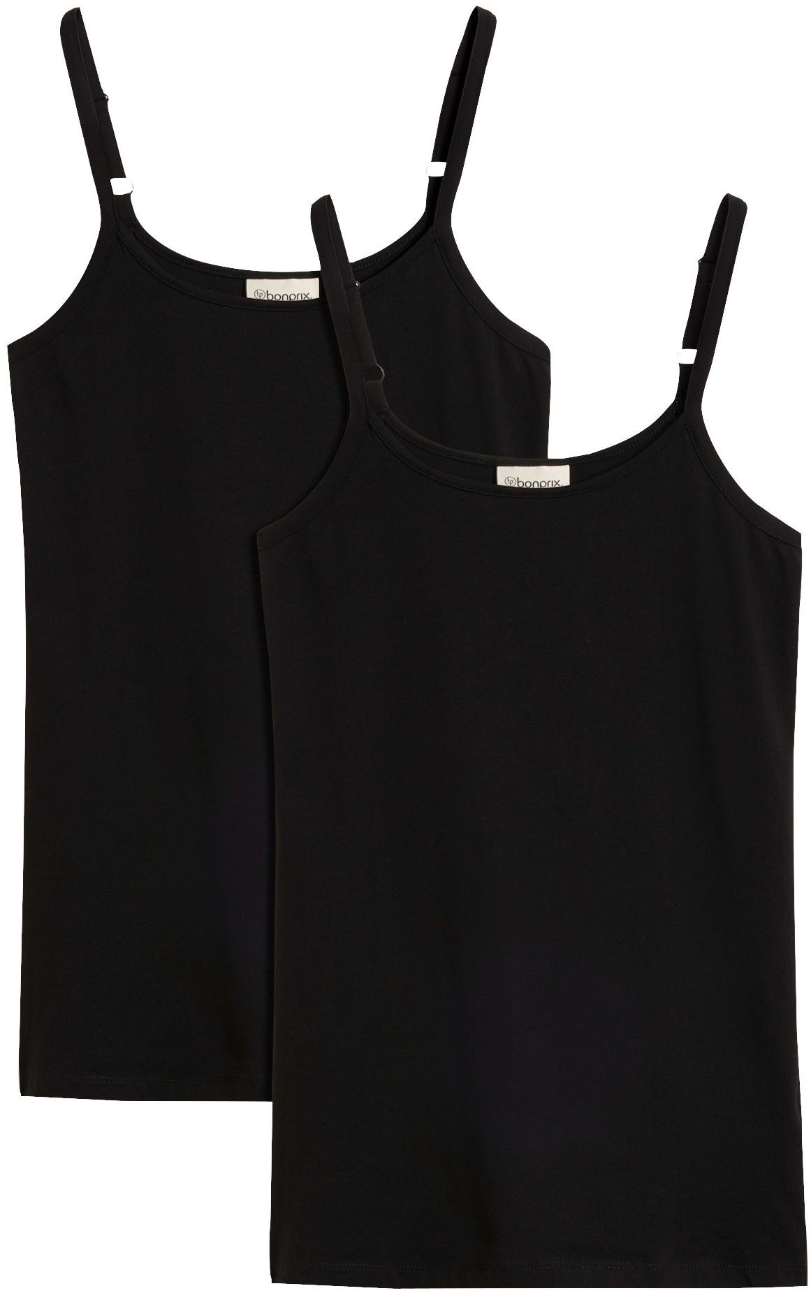 bonprix Shirttop (Packung, 2-tlg) Slim fit, ohne Ärmel, langer Schnitt, aus Baumwolle mit Elasthan