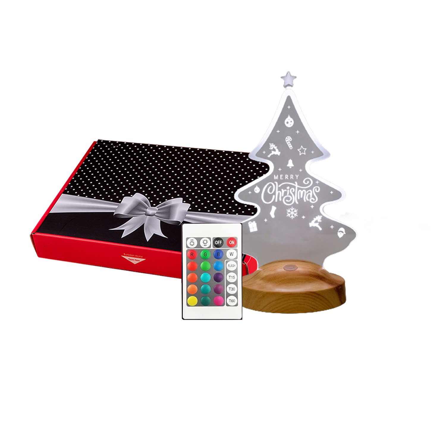 Geschenkelampe LED Nachttischlampe Weihnachtsbaum Süße Motiv 3D Tischlicht Geschenk für Weihnachten, Leuchte 7 Farben fest integriert, Mama, Papa, Weihnachtsgeschenk für Familie