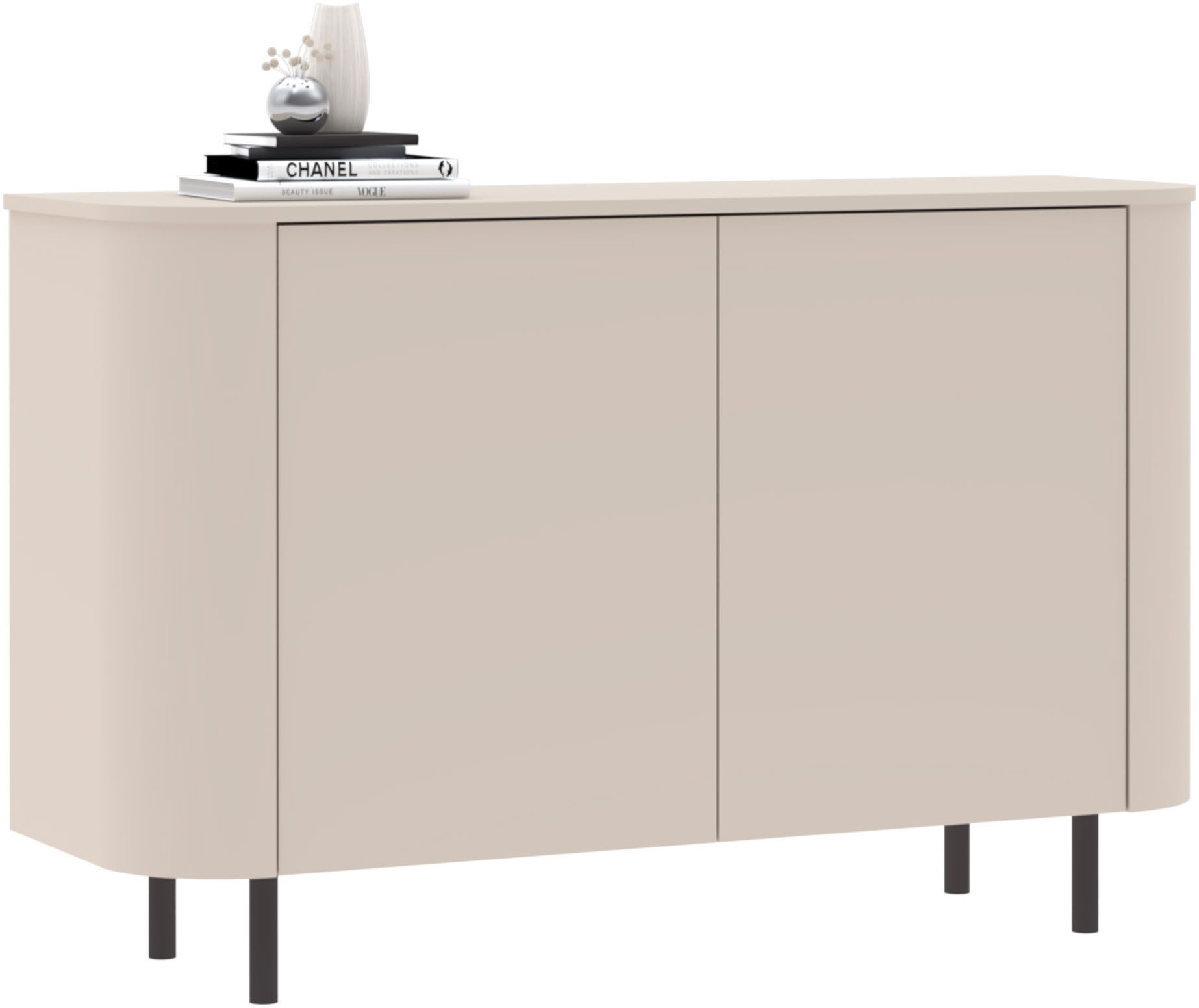 INOSIGN Sideboard Lido, 131 cm breit, 2 Türen, Anrichte, Kommode, Stauraumschrank, Formgebogenes MDF, Stirnseiten mit Rundung, Push-to-open, Metallfüße