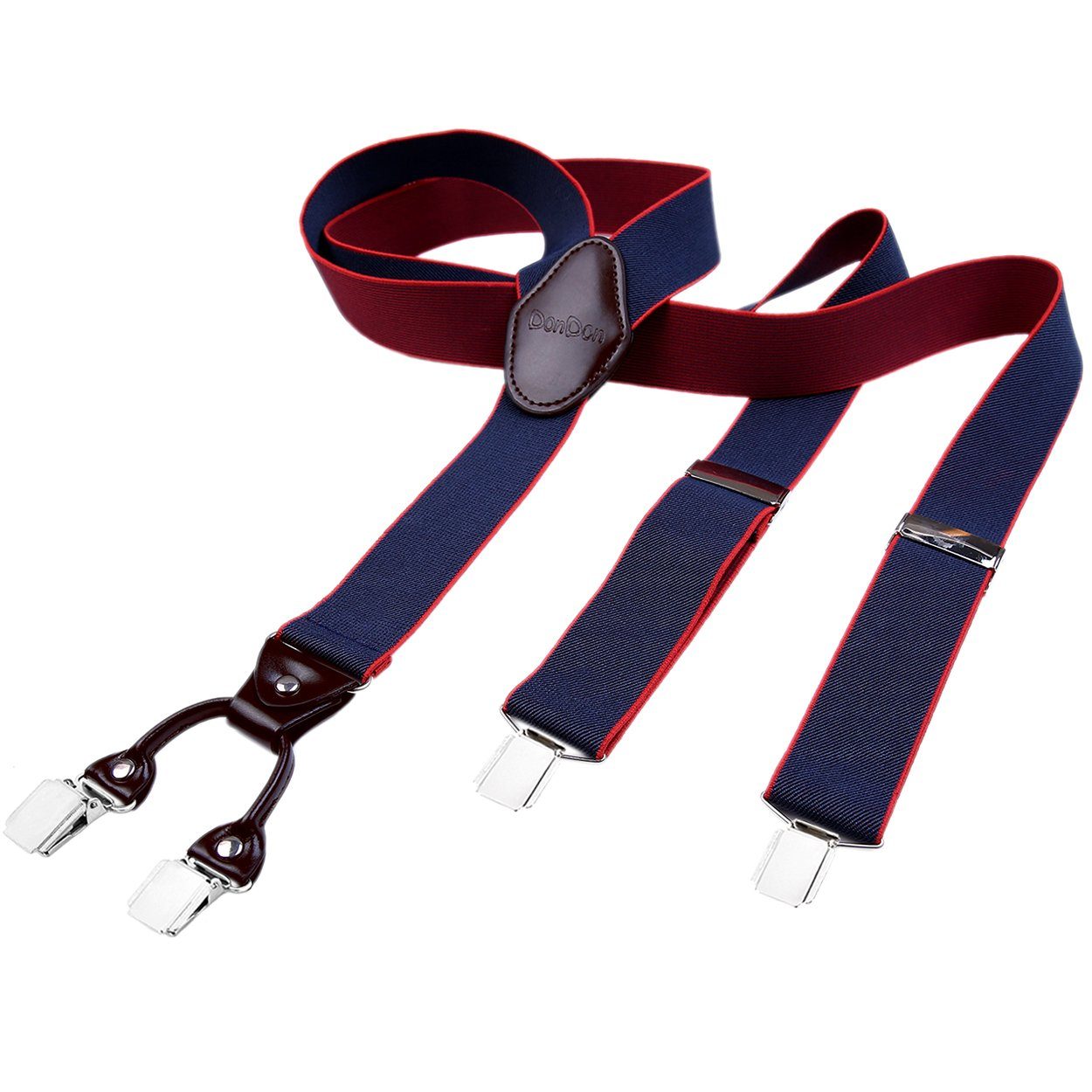 Hosenträger für Herren 3,5 cm breit 4 Clips mit braunem Leder längenverstellbar