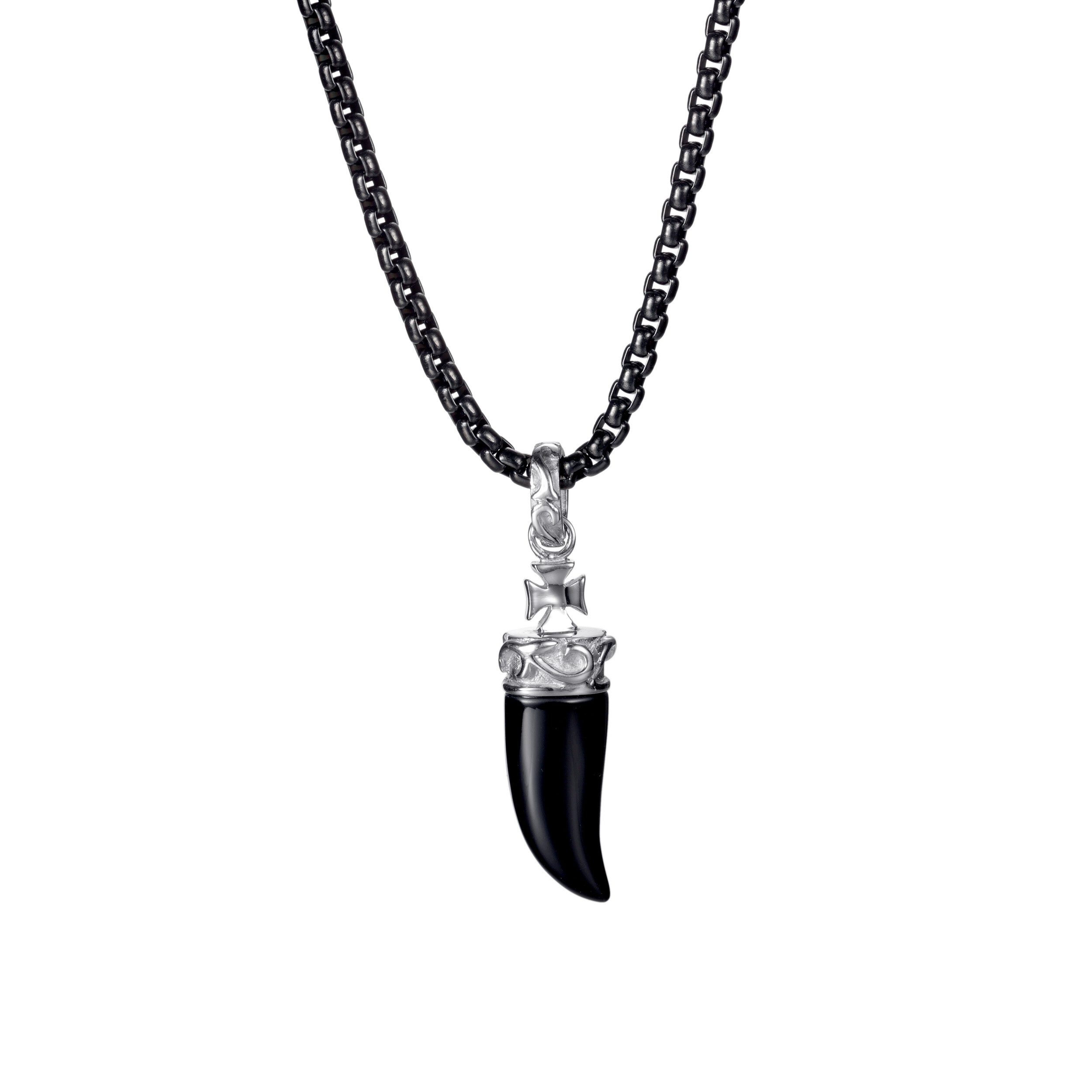 Kingka Kette mit Anhänger Schmuck Geschenk Edelstahl Halskette Zahn schwarz mit coolen Details, zu Shirt, Hoodie, Sneaker! Urlaub, Party, Festival! Perfektes Geschenk