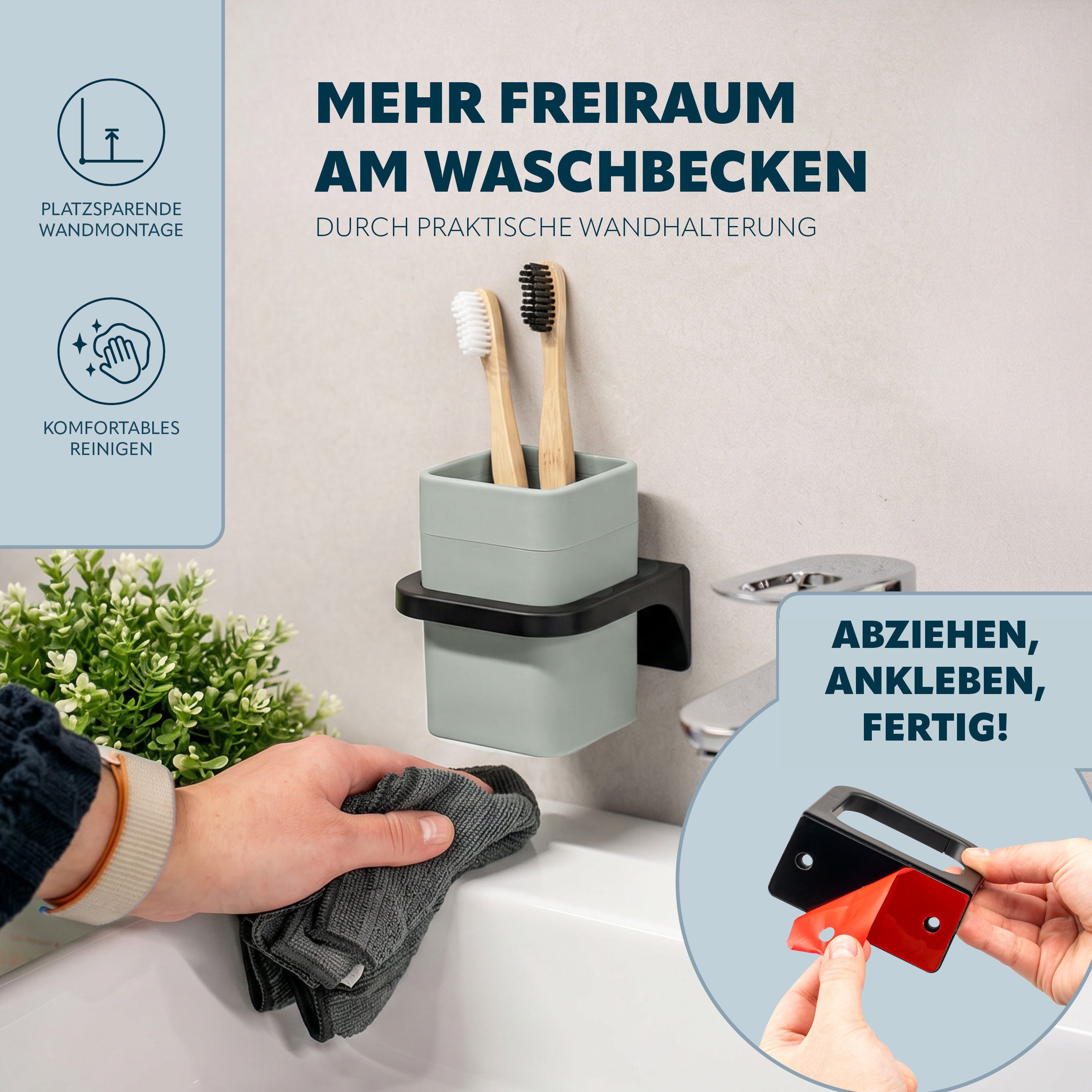 bremermann Zahnputzbecher eckig, SAVONA Soft-Touch inkl. Wandhalterung, schwarz, (1-St)